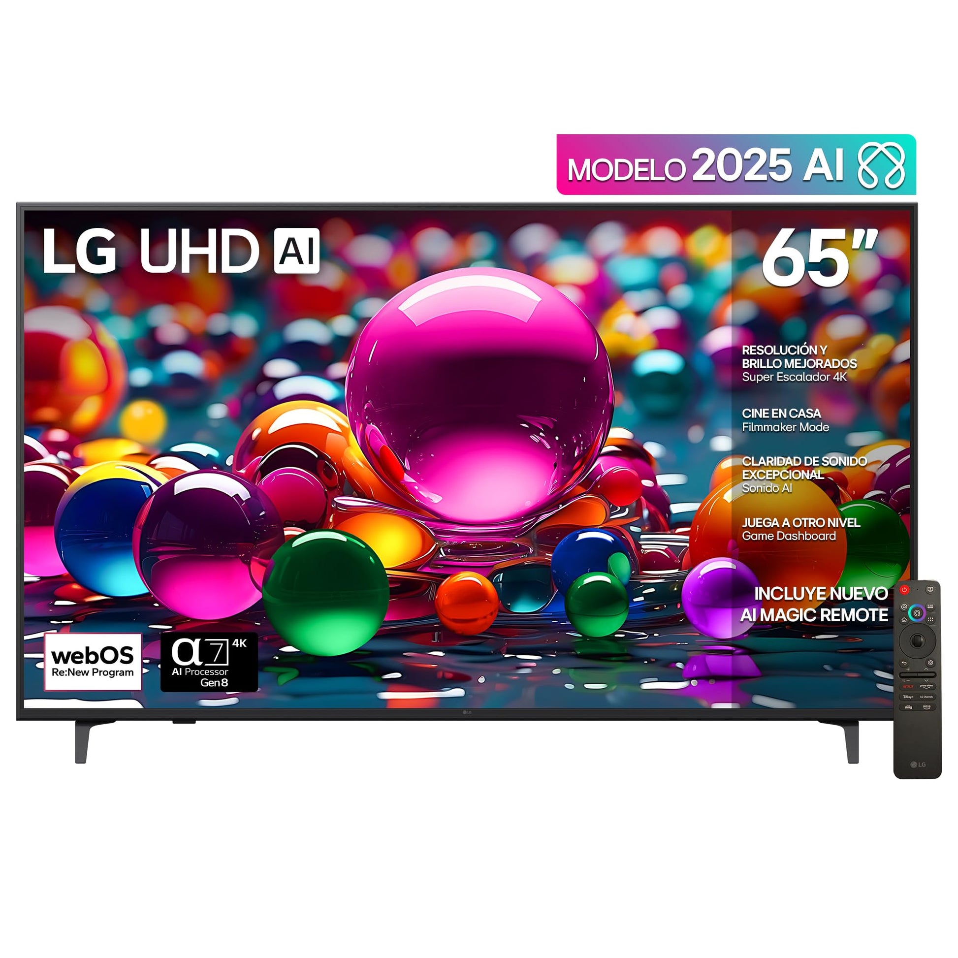 Pantalla 65 Pulgadas LG UHD AI UA7550 4K Smart TV 2025 65UA7550PSA | Sistema Operativo webOS | Identificación de Voz AI | HGIG Mode | LG Channels | Sport Alert | HDR10 | Control Magic Remote AI