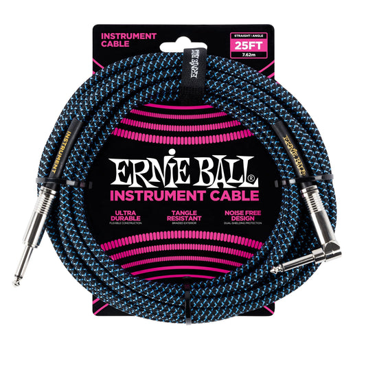 Cable para Instrumentos Ernie Ball Negro Azul Trenzado 7.6 m Recto Acodado