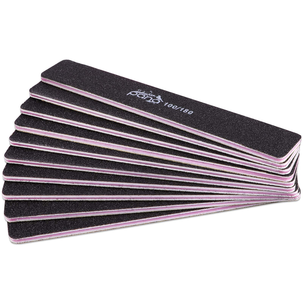 PANA 10 Limas De Uñas Profesionales De Doble Cara De Tamaño Gigante, Color Negro, Grano 100/180, Lima Pulidora De Uñas Para Manicura Y Pedicura, Lavable