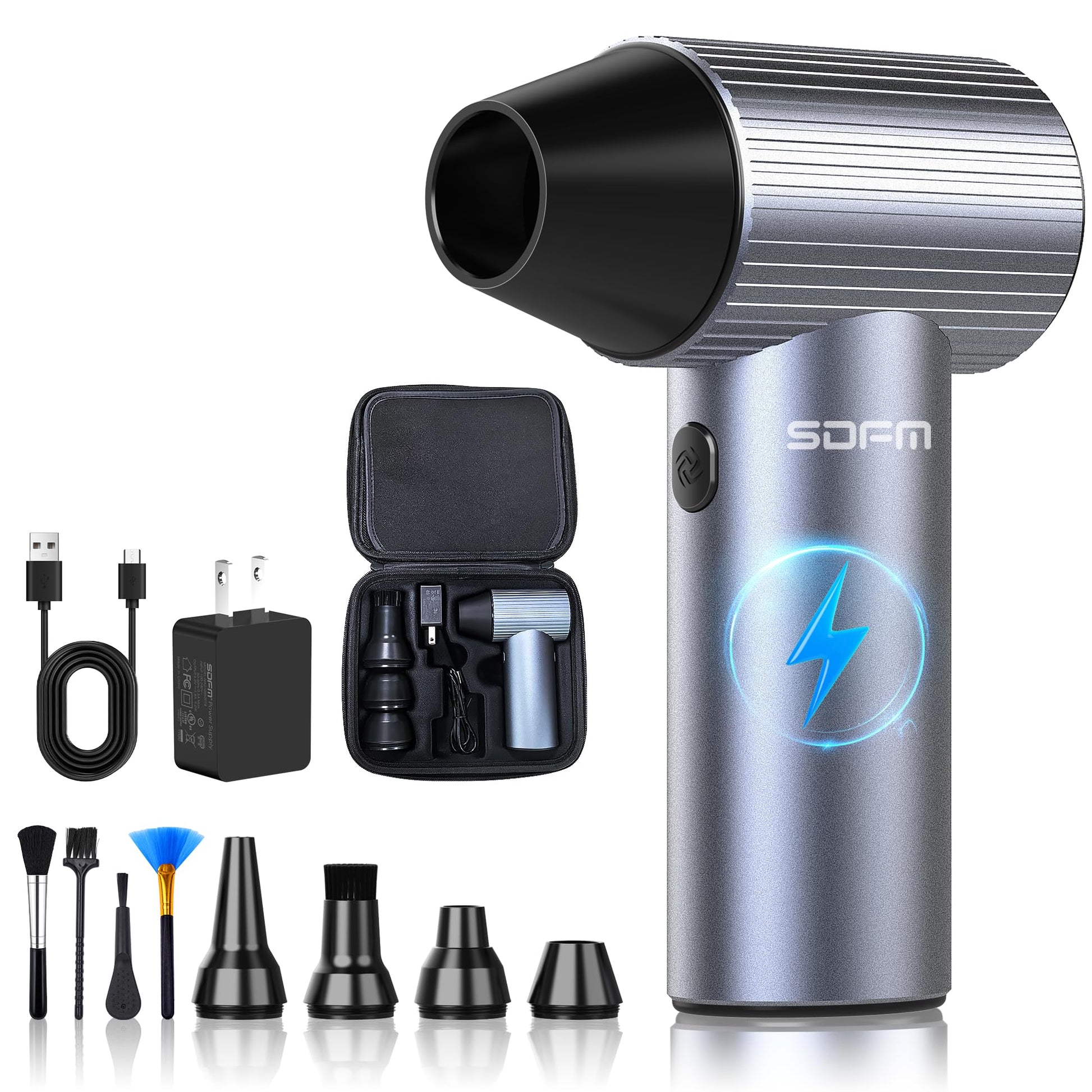 SDFM - Plumero de aire eléctrico, mini soplador súper potencia con motor sin escobillas, modo de 3 velocidades, sopladores de hojas ligeros para soplar hojas, limpieza de patio, teclado, PC, coche