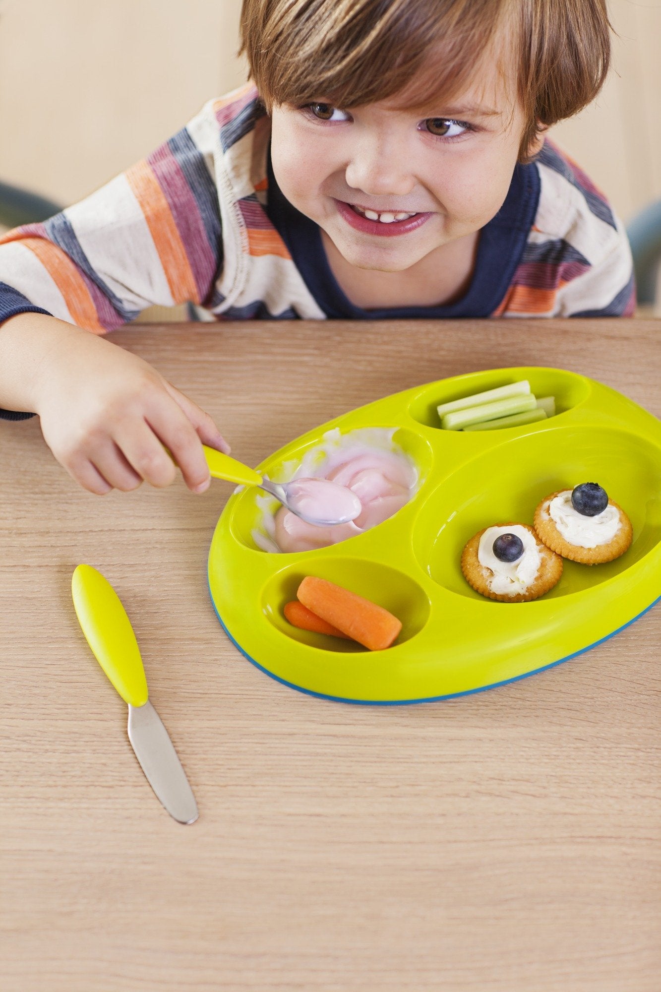 Boon Platter Edgeless Nonskid Divided Plate, Blue/Orange/Green includes 3 pieces