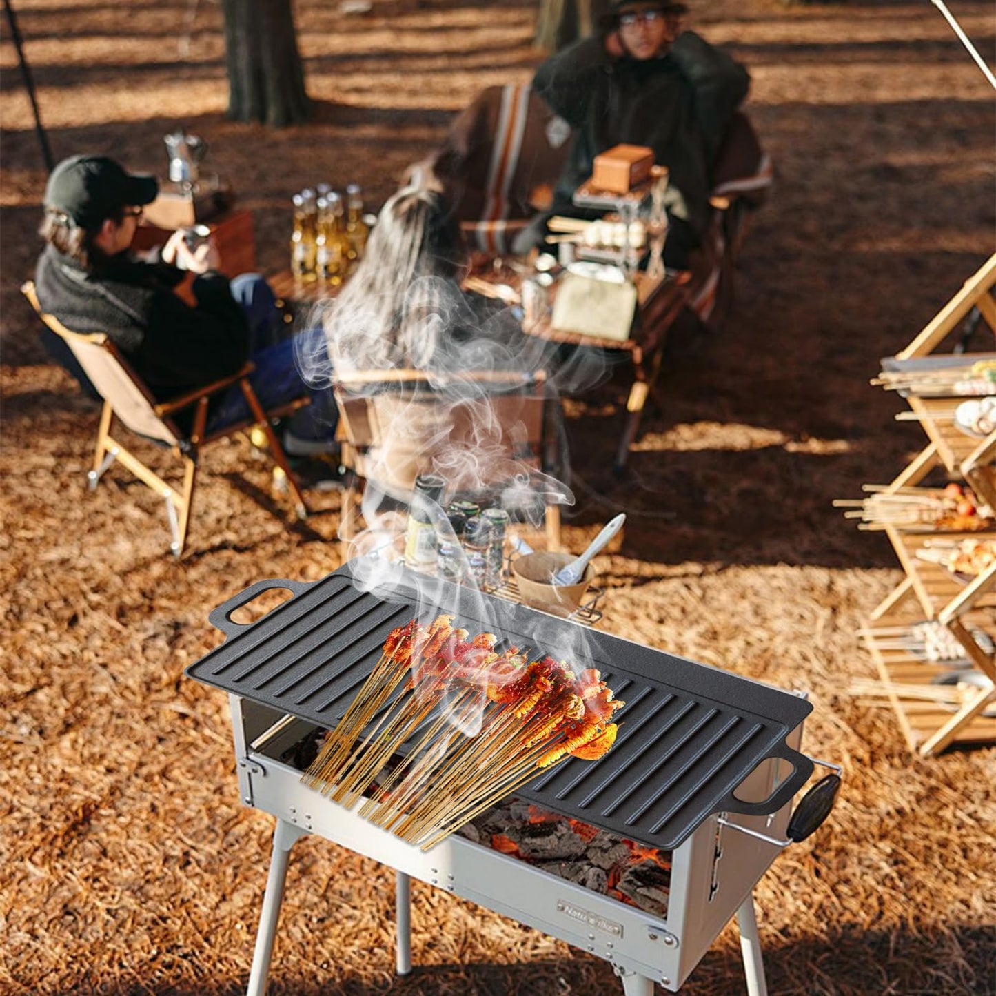 Plancha para Parrilla de Hierro Fundido Reversible Fácil de Limpiar Antiadhesiva 50.5 * 23.5cm para Estufas de Gas y Barbacoas
