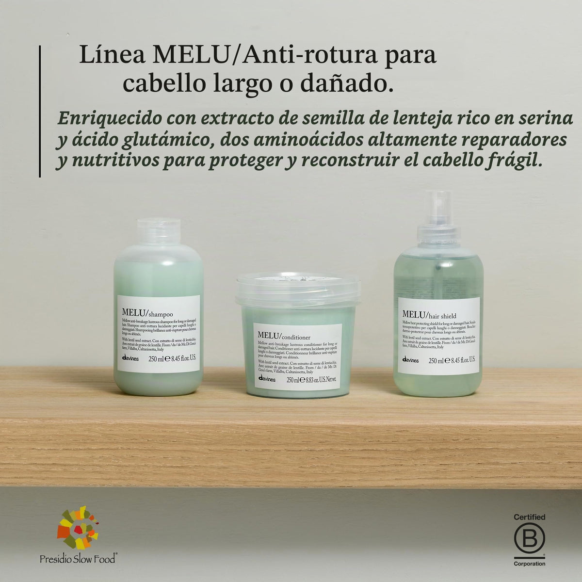 Davines MELU| Shampoo Anti-quiebre para Cabello Largo o Dañado | 250 ml