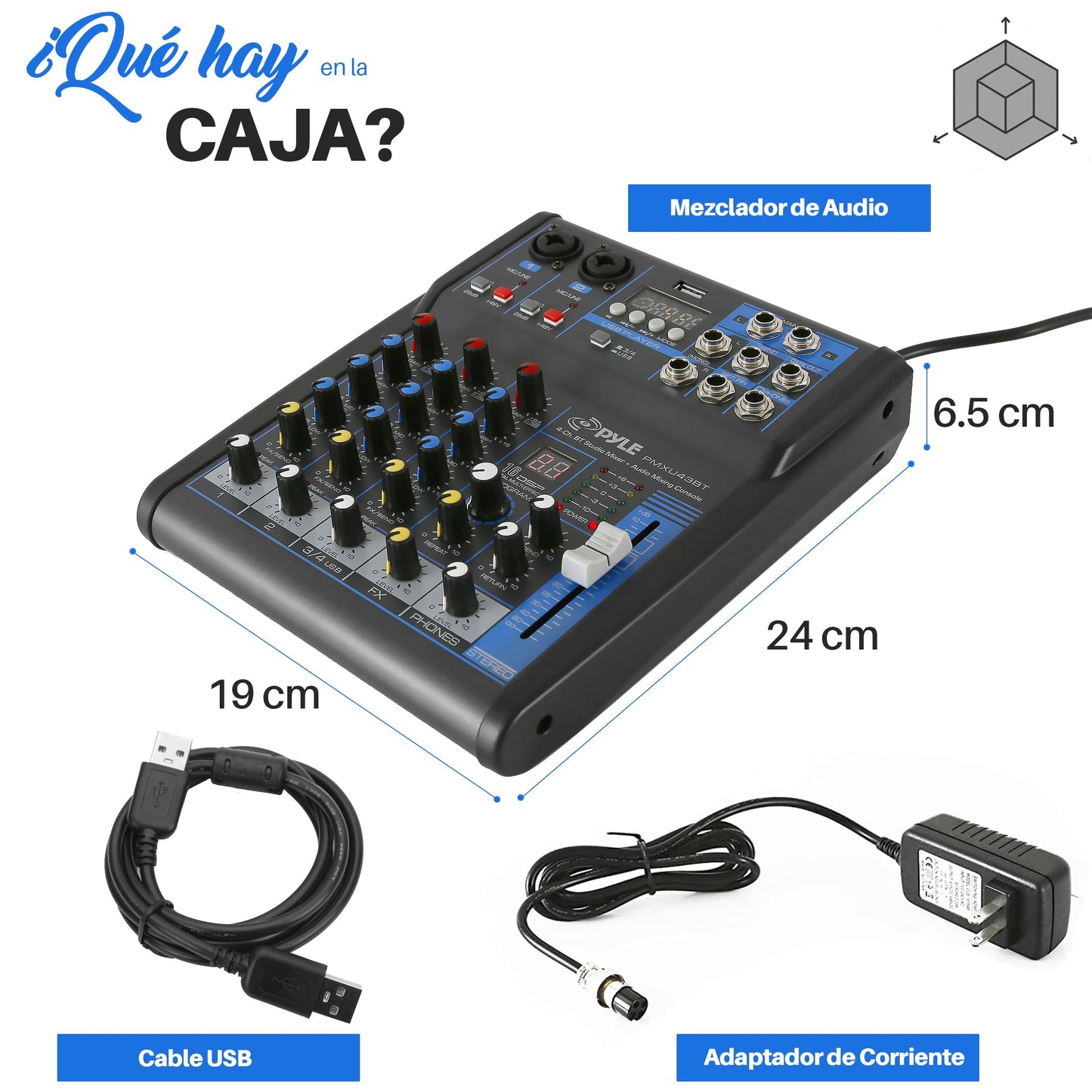 Consola de Audio Pyle PMXU43BT USB Bluetooth 4 Canales con Procesador DSP 16 Bits para DJ y Estudio