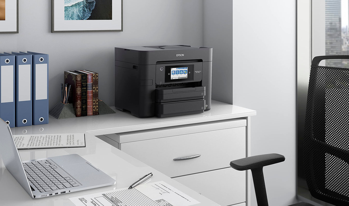 Epson Workforce Pro WF-4834 Impresora inalámbrica Todo en uno con impresión automática de 2 Caras, Copia, escaneo y fax, ADF de 50 páginas, Capacidad de Papel de 500 Hojas y visualización táctil a