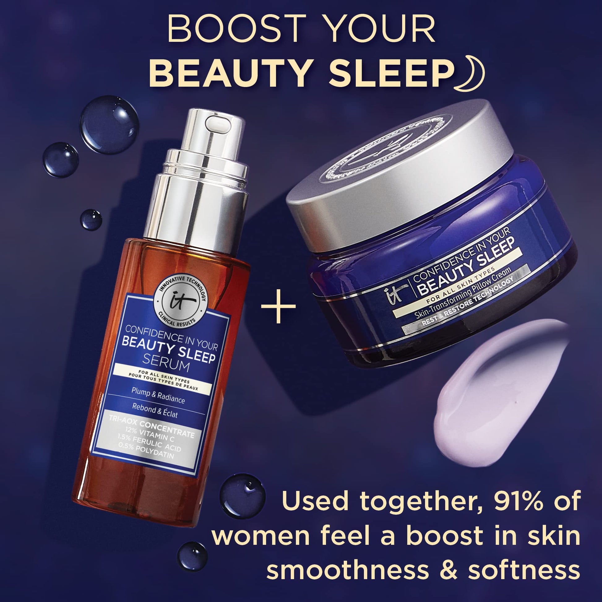 IT Cosmetics Confidence in Your Beauty Sleep Suero Iluminador Triple Antioxidante, Hidratación 24HR, anti-signos de la edad con 12% suero de vitamina C, Todo tipo de piel, 30 ml