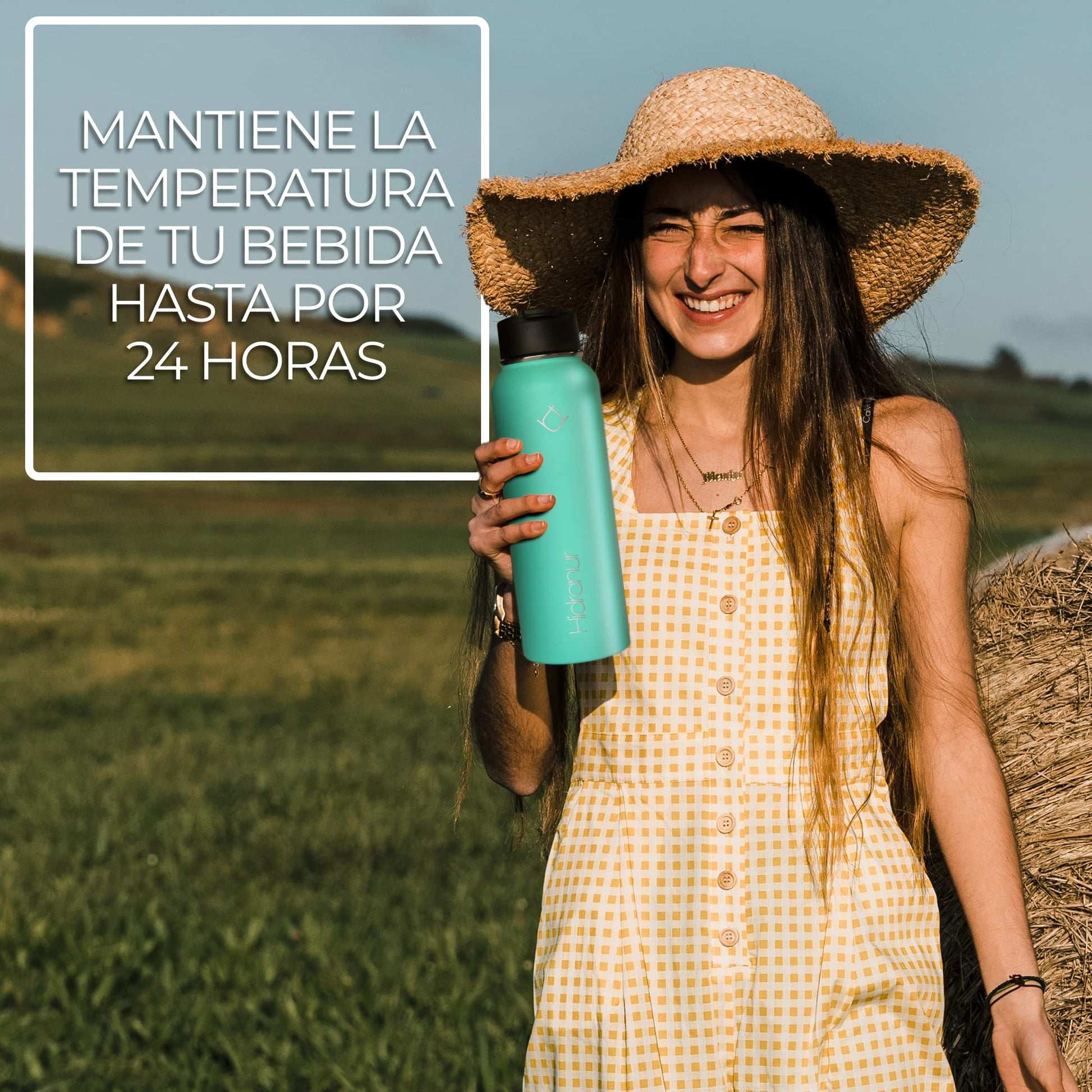 Hidranur Termo de Acero Inoxidable Doble Aislamiento Térmico, Termo Para Café 32 oz (946.35 ml), 3 Tapas Herméticas, 2 Popotes, 24 Hrs de Agua Caliente y Fría (Turquesa, 32 Oz (946.35 ml))
