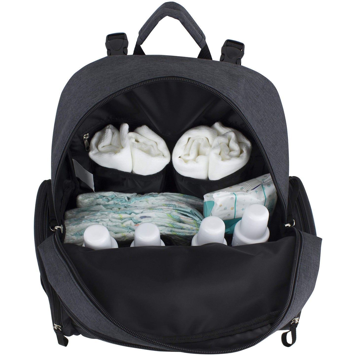 BODHI Baby mochila multifuncional para pañales con cambiador extraíble, unisex, para mamás y papás, Negro (Black Chambray)
