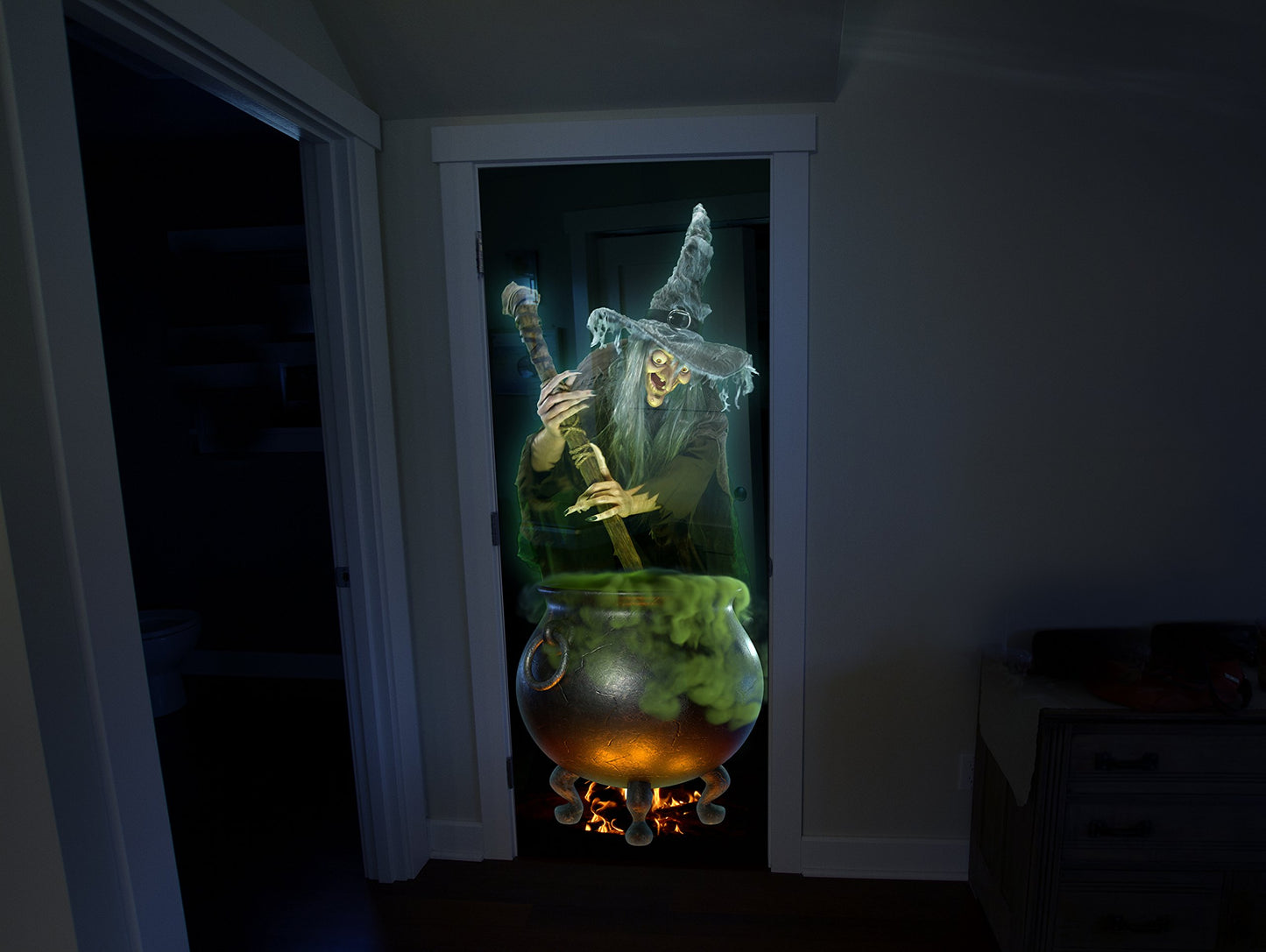 visualización de proyección trasera holográfica para puerta gris de 36 x 80 pulgadas con accesorios de montaje para proyectar videos de Halloween