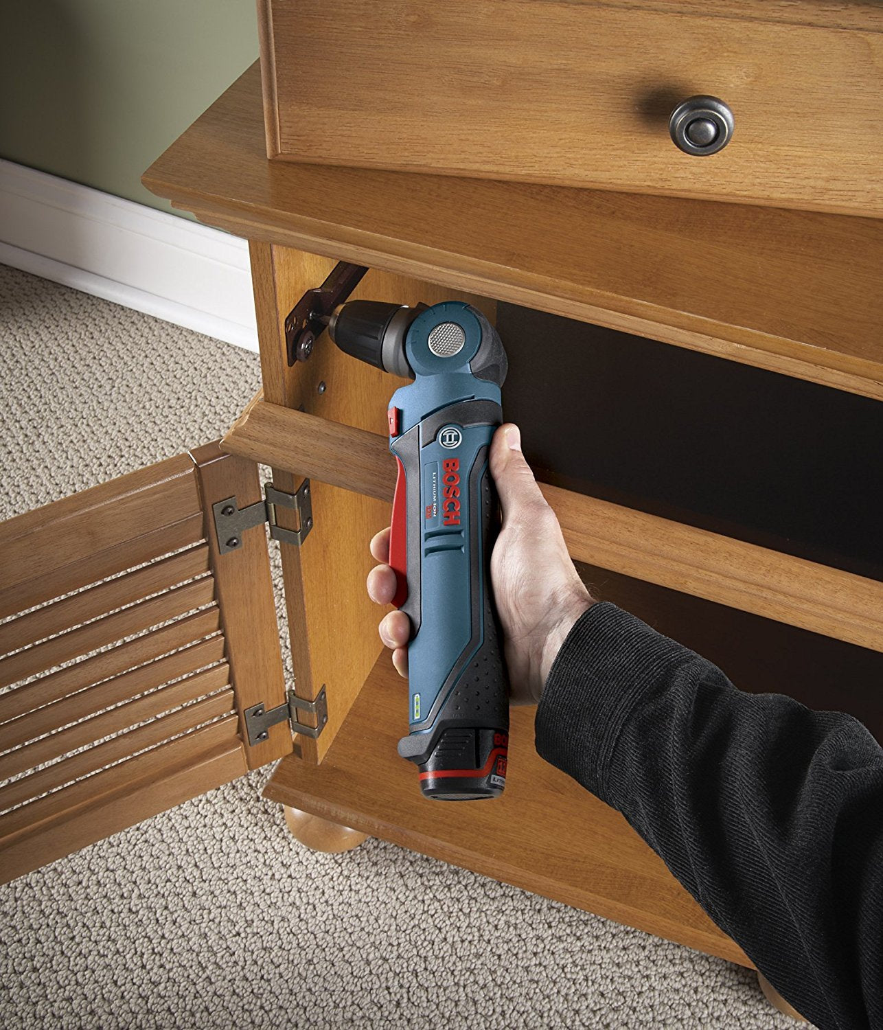 Bosch PS11-102 Kit de taladro atornillador en ángulo recto, 3/8", iones de litio12 V máx., con (1) batería de alta capacidad y cargador