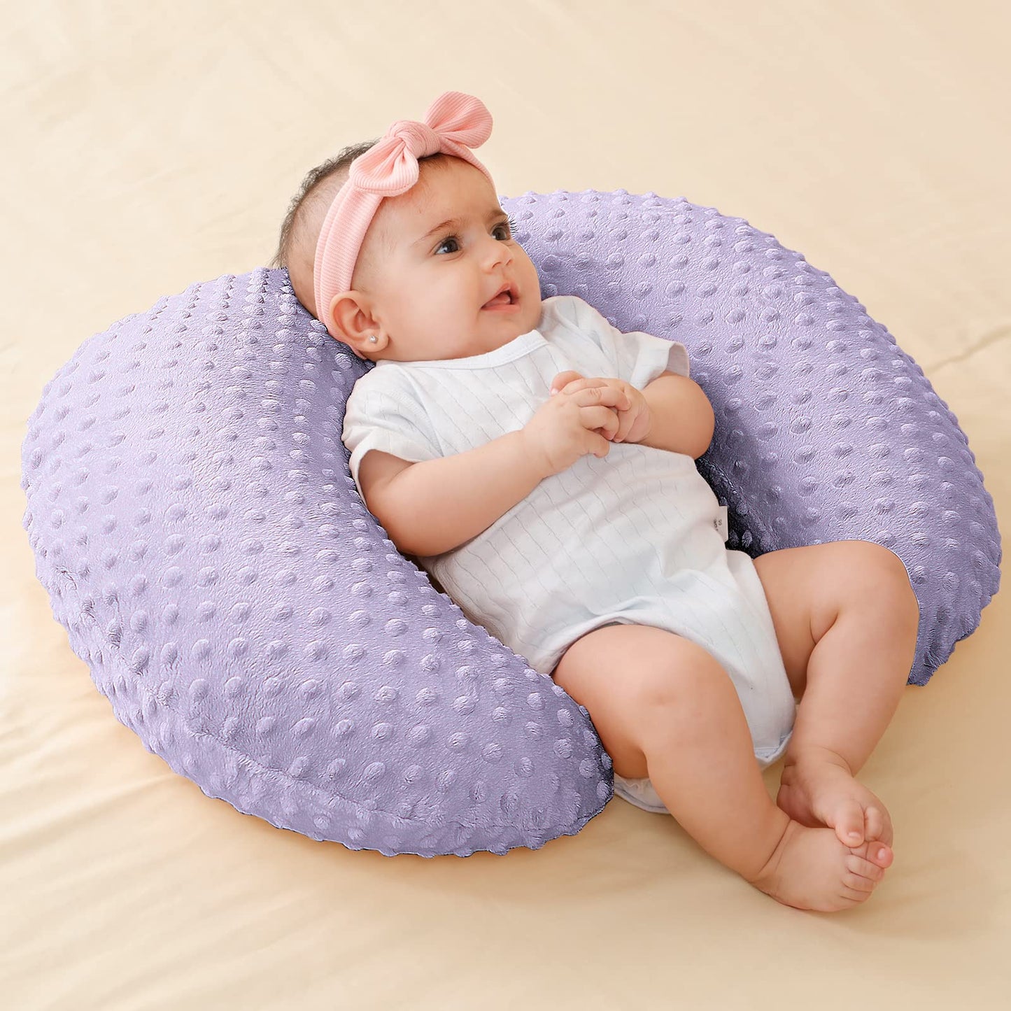 QUENESS Almohada y posicionador para lactancia, para alimentación con pecho y biberón, soporte para sentarse del bebé con cubierta ultra suave removible, soporte para tiempo boca abajo para bebés