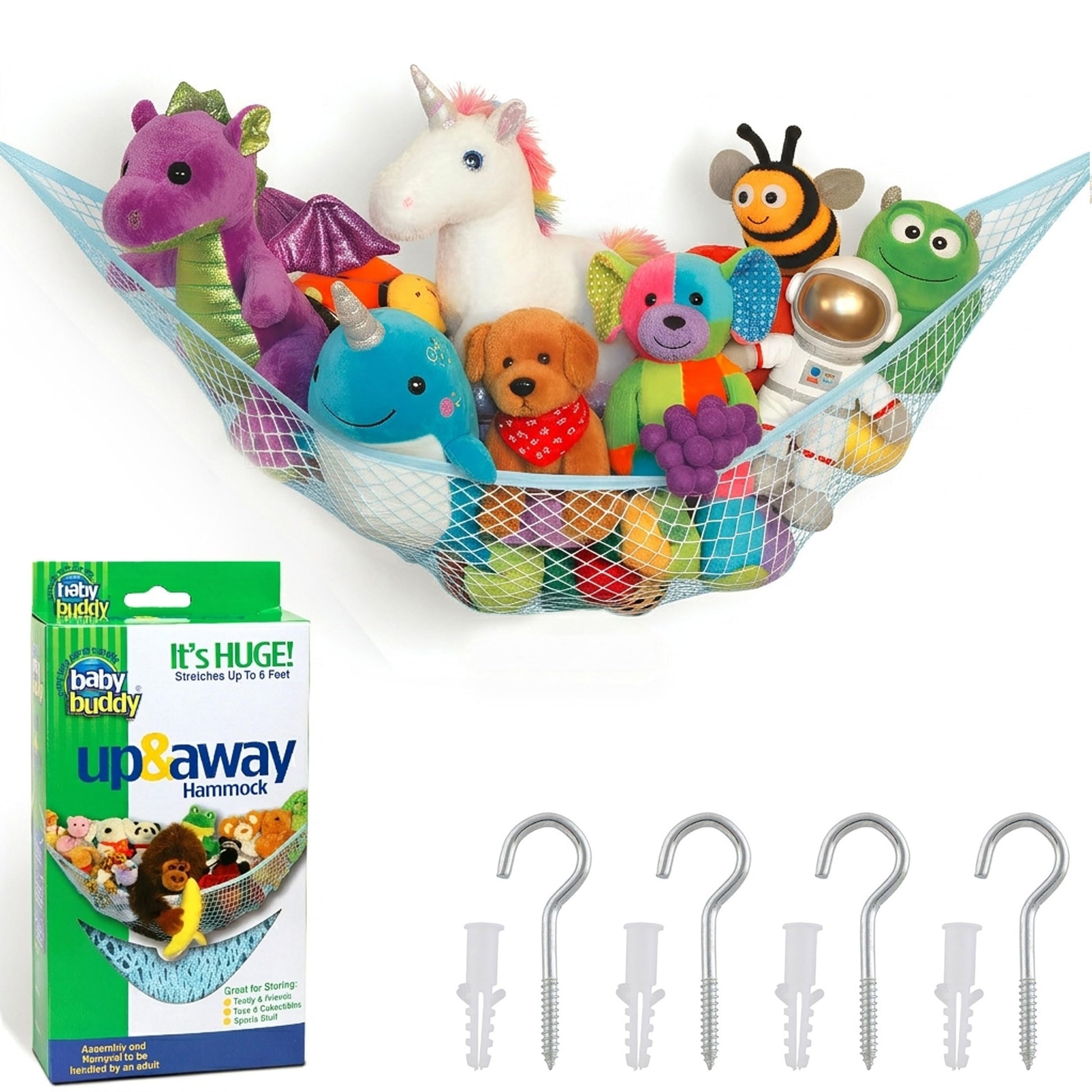 Baby Buddy Up & Away Kids Stuffed Animal Toy Hammock Storage Organizer, Organize Kids Toys & Gear, 1 Pack, Blue