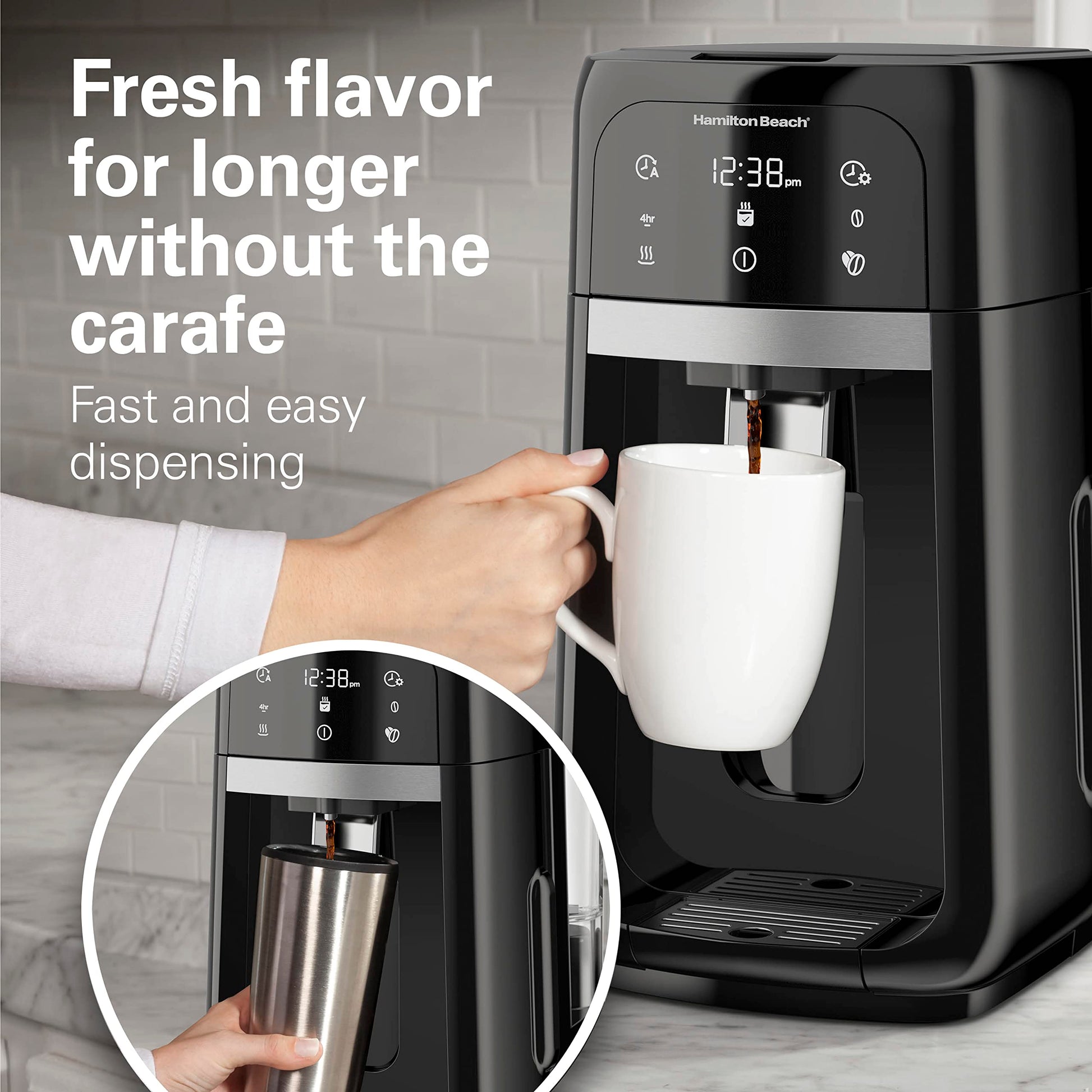 Hamilton Beach - Cafetera dispensadora de goteo programable con 14 tazas de olla interna para preparar bebidas, depósito de agua extraíble, negro Next Gen (47601)