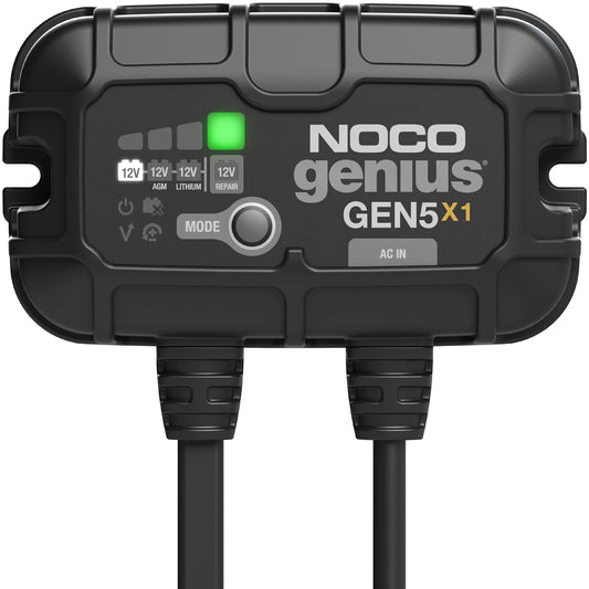 NOCO Genius GEN5X1: Cargador de batería Integrado de 1 Banco, 5 A, 5 A por Banco, Cargador Marino Impermeable de 12 V con protección contra sobrecarga y compensación de Temperatura, para baterías de