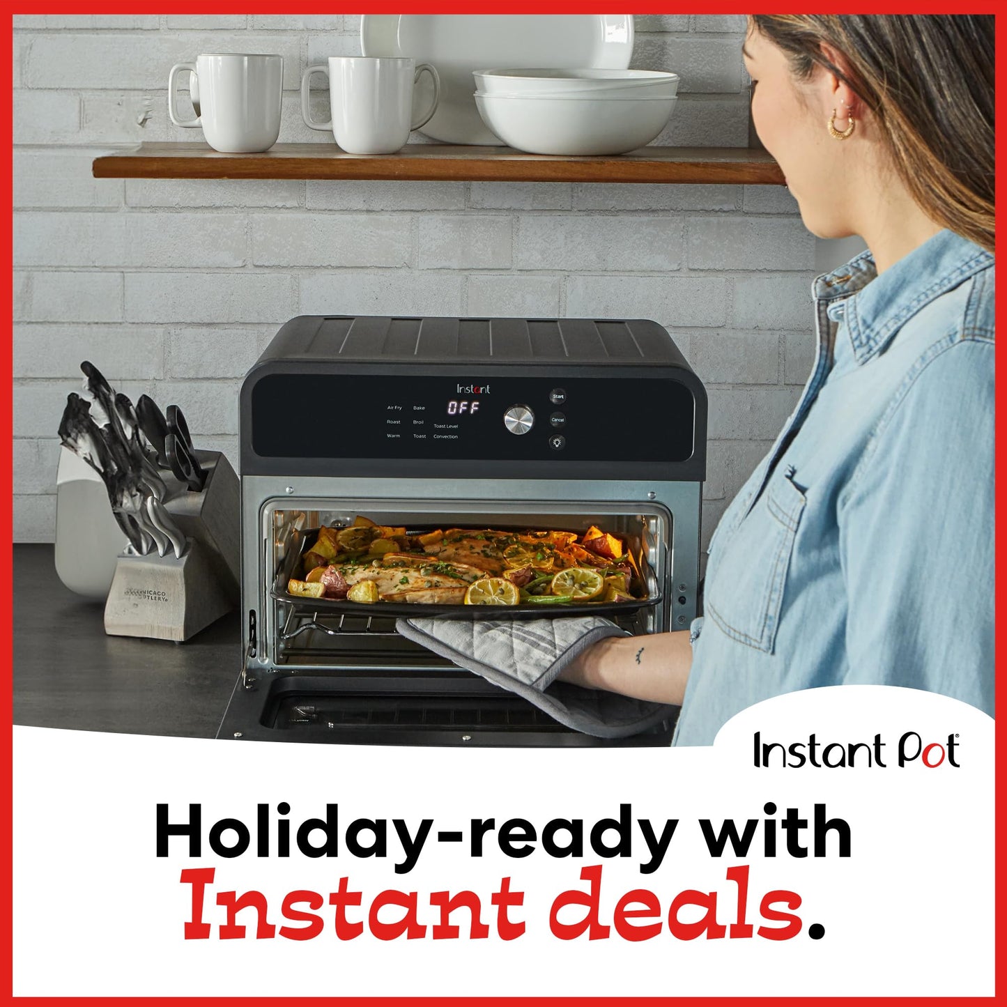 Instant Omni 19QT/18L - Freidora de aire para horno tostador, funciones 7 en 1, se adapta a pizza de 12 pulgadas, patatas fritas, broils, hornear, asados, tostadas, calienta, convección, más de 100