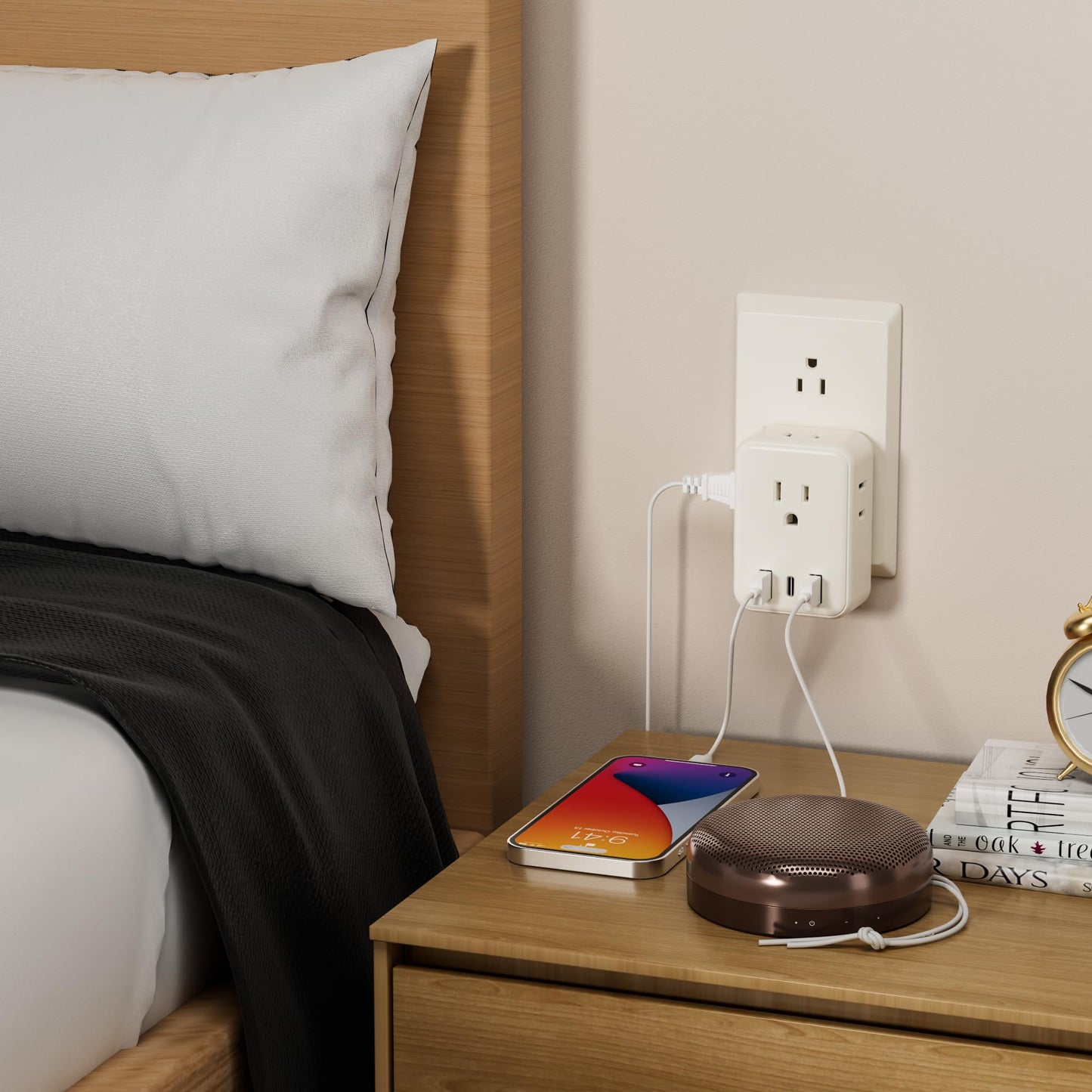 BN-LINK - Extensor de Enchufe múltiple con Salidas de CA y Puertos USB, Divisor de Salida con 3 Puertos USB (1 USB C), Adaptador de Cargador de Pared para recámara, Escuela, Viajes, Oficina, hogar (4