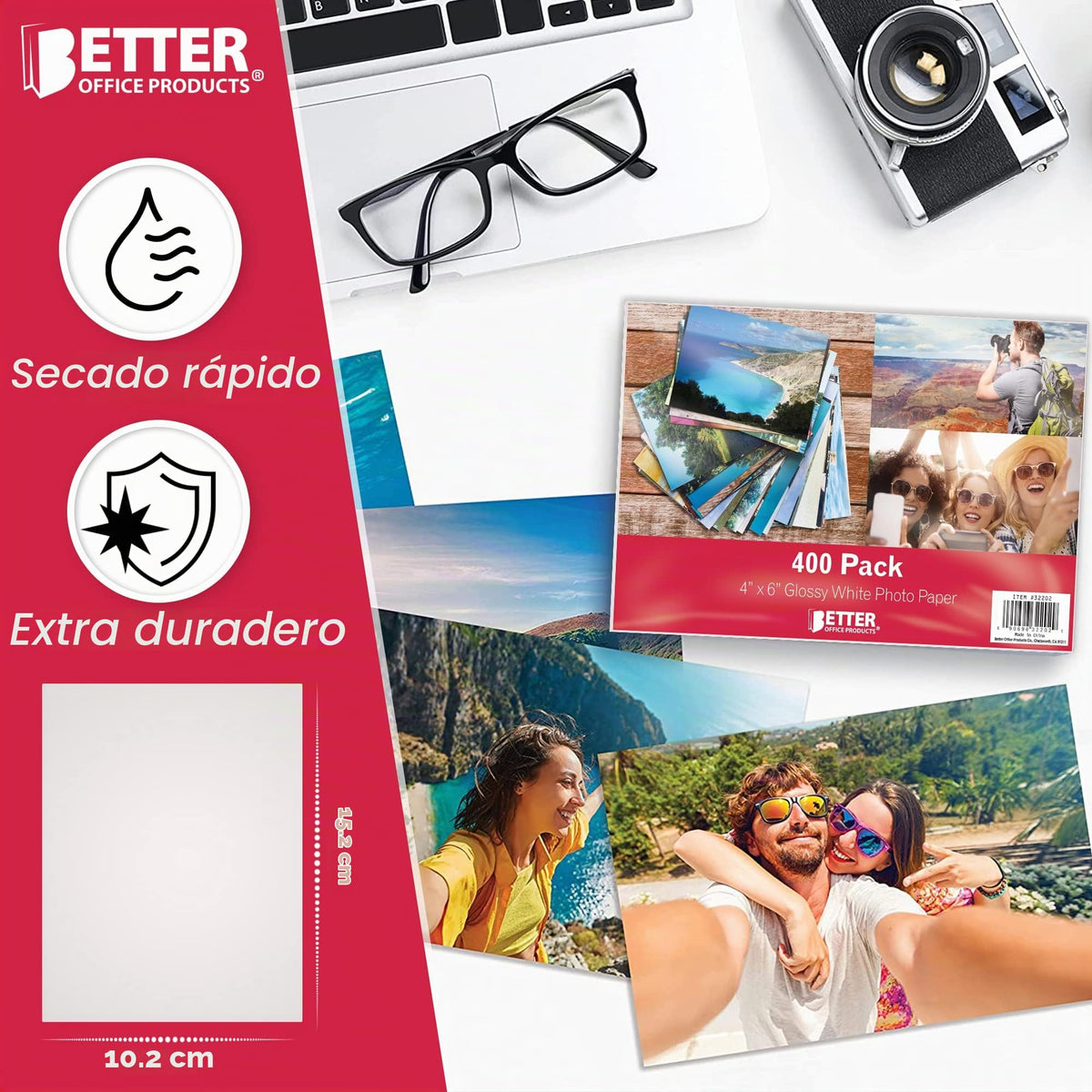 Papel Fotográfico Better Office Products Brillante Alta Calidad 10.16 x 15.24 cm 200 g/m² Paquete 400 Hojas