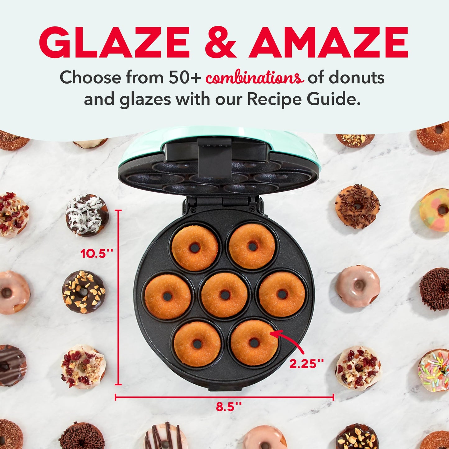 DASH Mini máquina para hacer donas para desayunos, aperitivos, postres y más aptos para niños, con superficie antiadherente, hace 7 donuts - Aqua