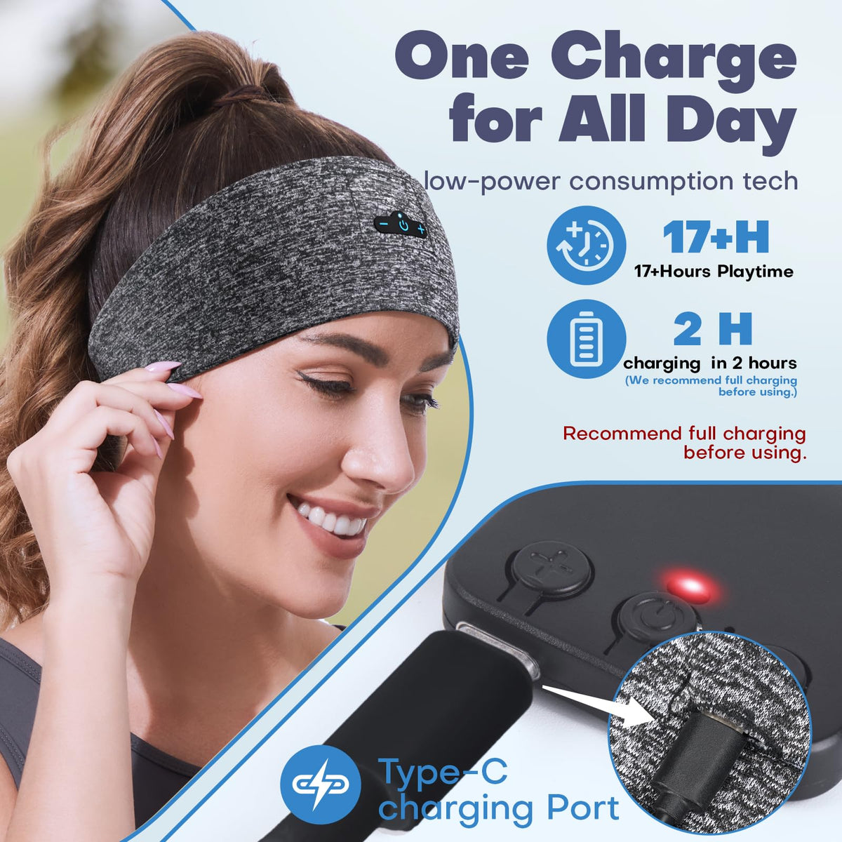 Diadema Bluetooth TOPIEI Negro 17 Horas de Reproducción para Dormir y Entrenar para Hombre y Mujer