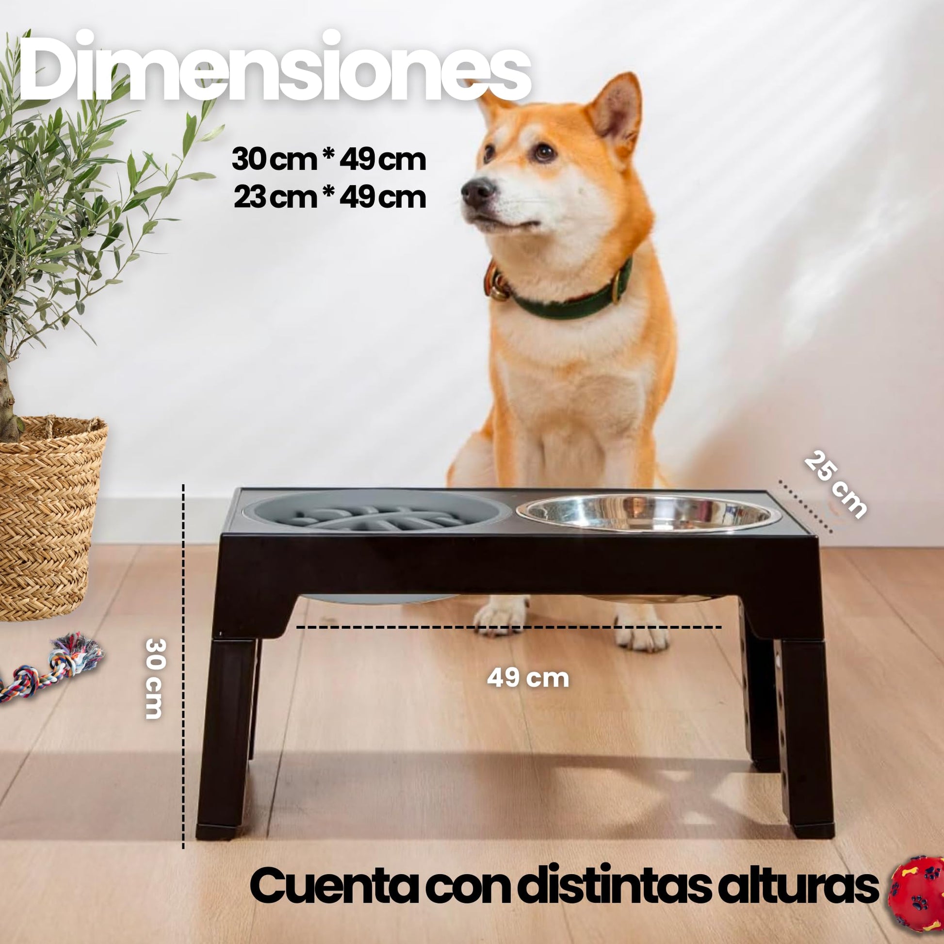 Fastpet Comederos Elevados para Perro y Gato - Comedero para Perro Ajustable Configuraciones, con Plato para Perro de Alimentación Lenta, Tazone Bebedero Acero Inoxidable de 1,6 L y Plato Slow Feed
