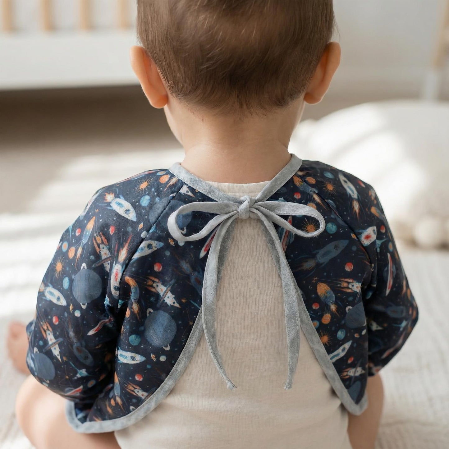 HAMUR HOME - Babero de manga larga para bebé de 6 a 24 m, impermeable, a prueba de desorden, para destete LED, lavable a máquina, ligero, para bebés y niños pequeños, Galaxy