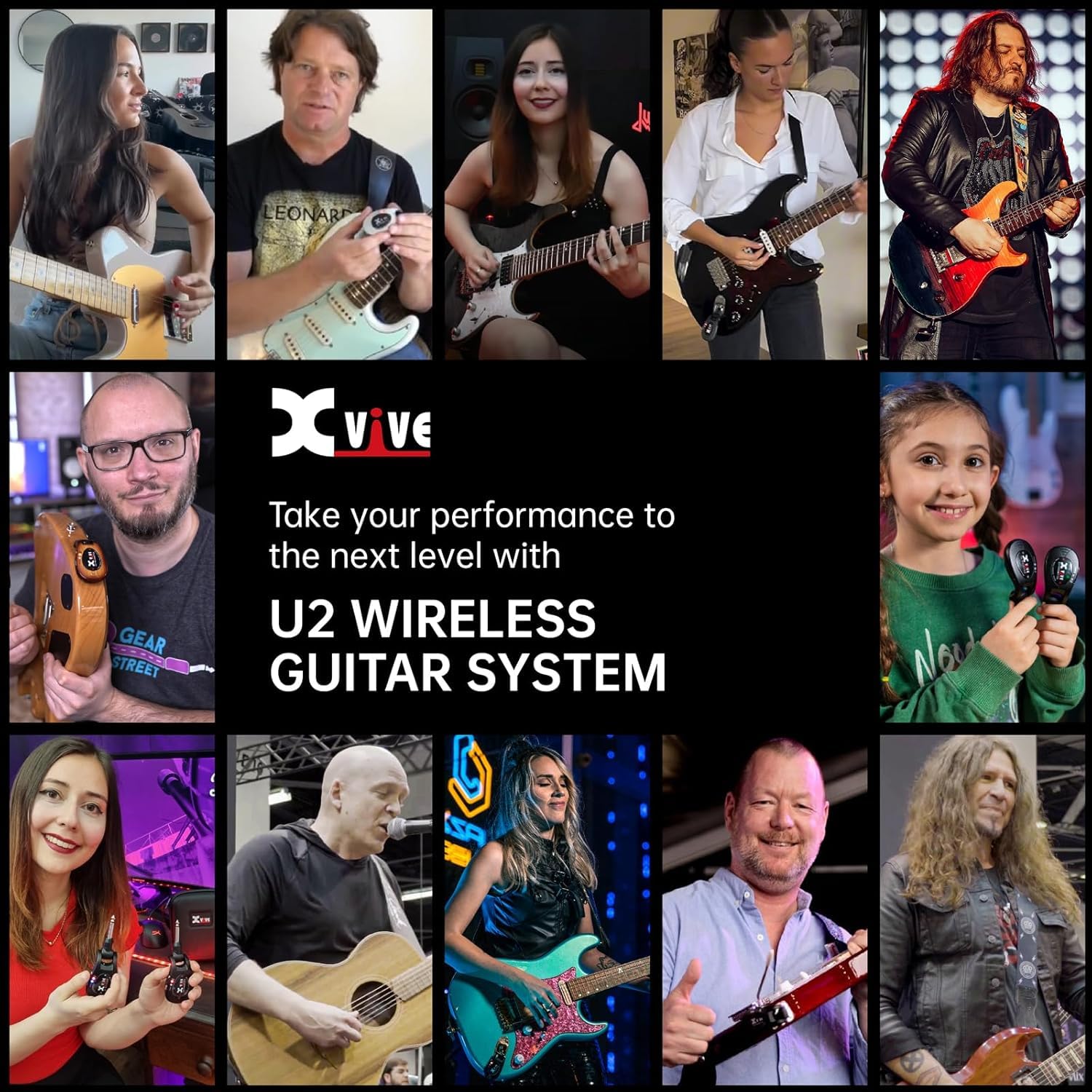 Xvive U2 Sistema de guitarra inalámbrico 3 tonos Sunburst 2.4 GHz Transmisor y receptor para guitarra eléctrica bajo teclado violín
