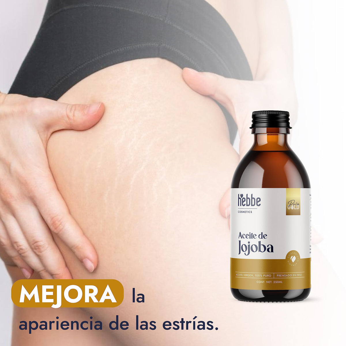 HEBBE | Aceite De Jojoba 250 ml | Orgánico Prensado En Frío Para Cabello Y Piel | Hidratante Facial Para Piel Mixta Y Grasa | Regula Sebo Fortalece Cabello