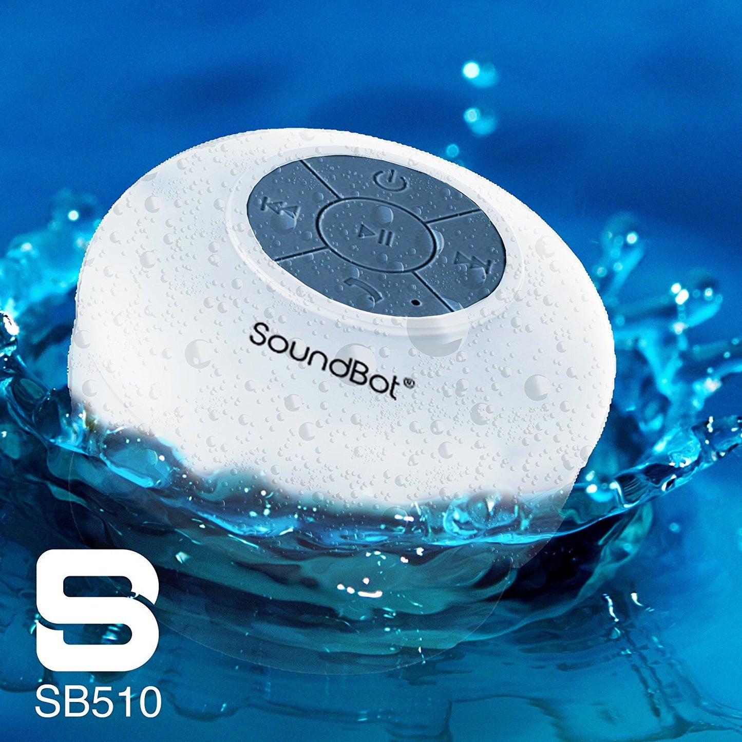 SoundBot® SB510 HD Water Resistant Bluetooth 3.0 Shower Speaker, Handsfree Portable Speakerphone with Built-in Mic, 6hrs of playtime, Control Buttons and Dedicated Suction Cup for Showers, Bathroom, Pool, Boat, Car, Beach, & Outdoor Use (White)