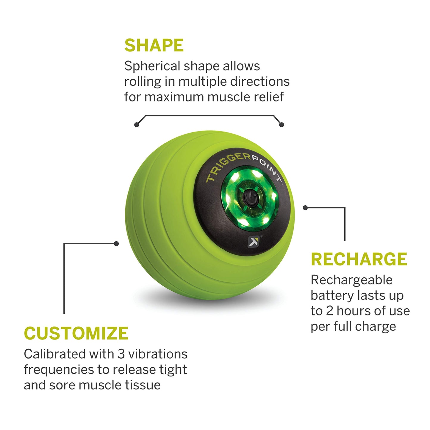 Pelota de Masaje Vibratoria TriggerPoint Verde Silicona de 3 Velocidades