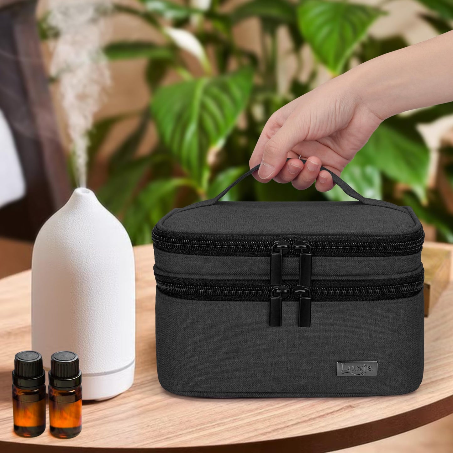 Luxja Essential Oil Carrying Case - Holds 30 Bottles (5ml-30ml), Double-Layer Organizer for Essential Oil and Accessories, Black