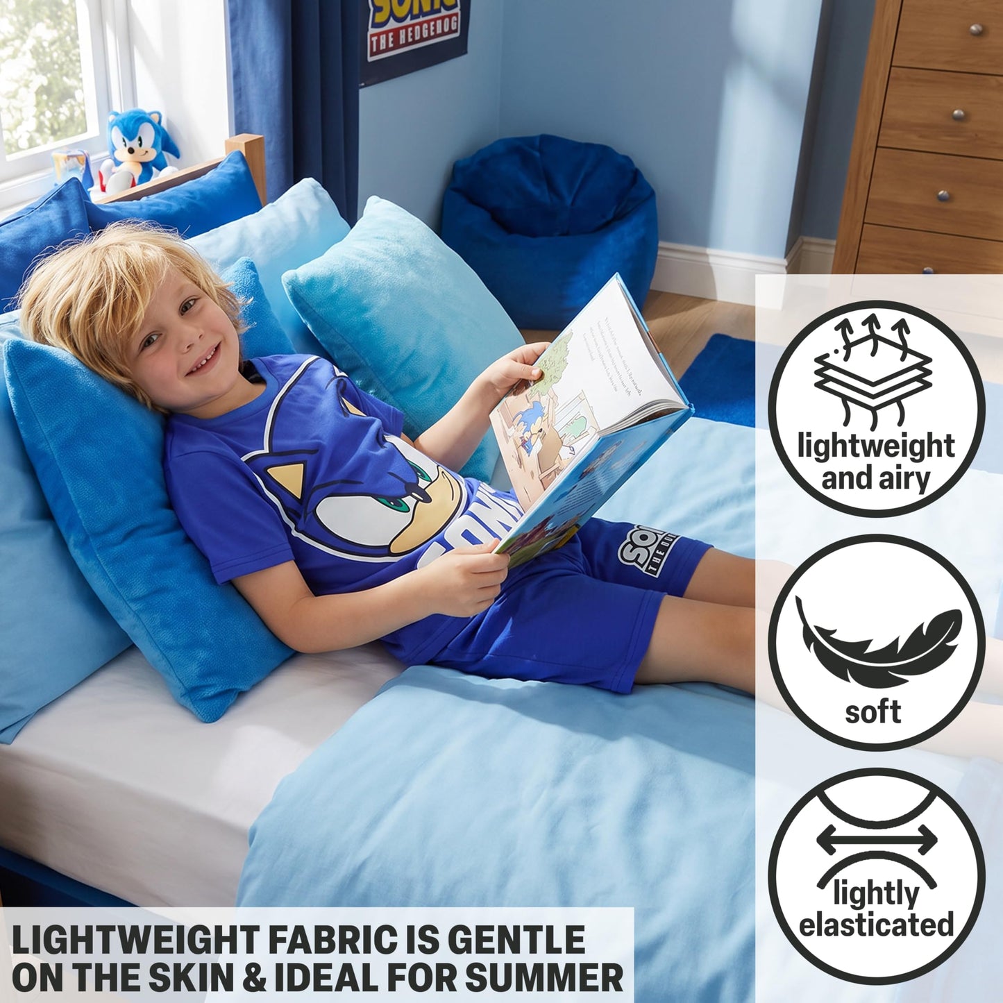Get Trend Conjunto de pijama de Sonic the Hedgehog para niños, 4 piezas, camiseta de manga corta y pantalones cortos, pijama de verano suave para niños, regalos para gamers (5-6 años, paquete de 2 de
