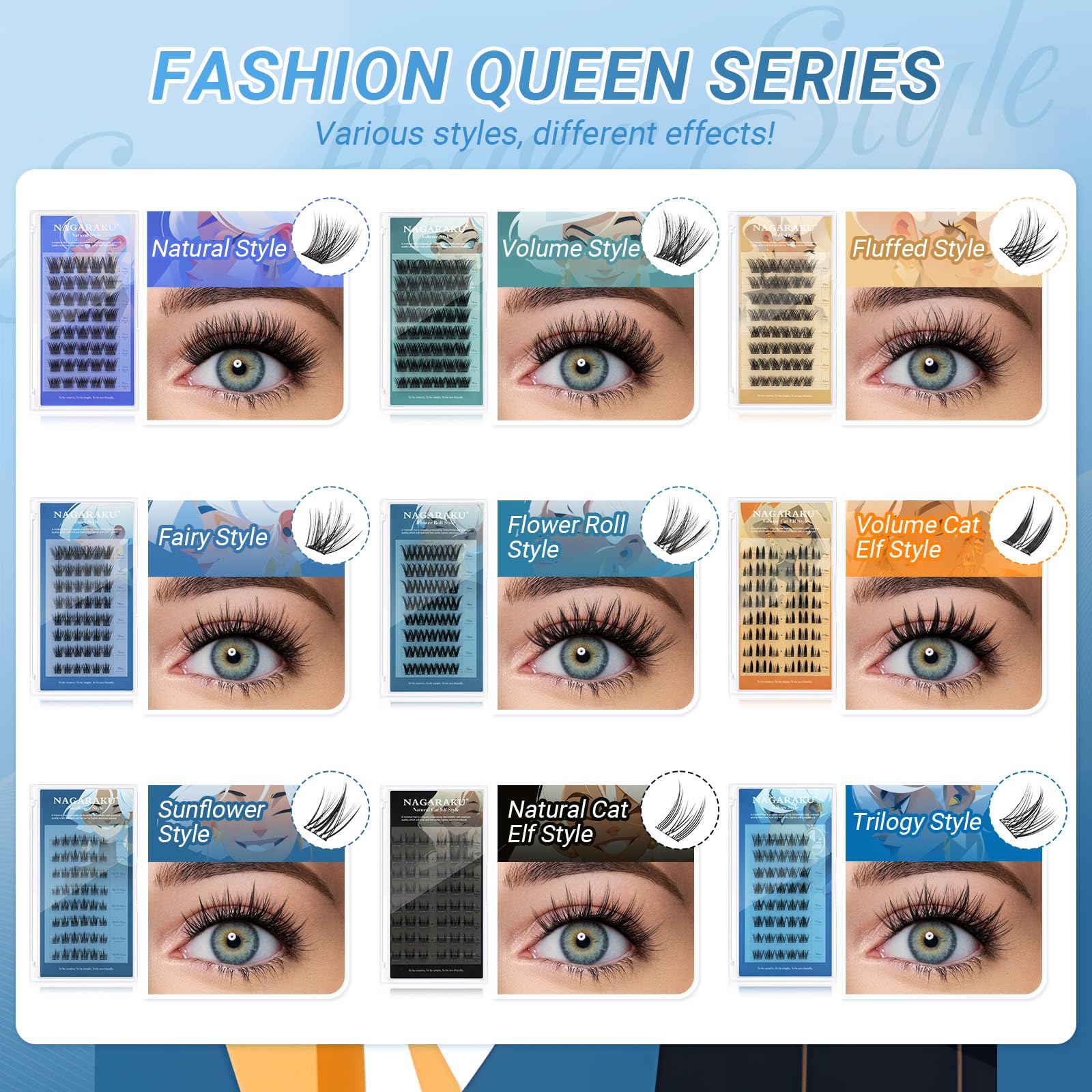 NAGARAKU Grupos De Pestañas Autoadhesivos Para 48 Pcs No Necesita Pegamento Ni Removedor Presión En Un Solo Paso Pestañas Reutilizables Prepegadas En Casa Sunflower Style SA-DIY-07(0,07mm C 10-12mm)