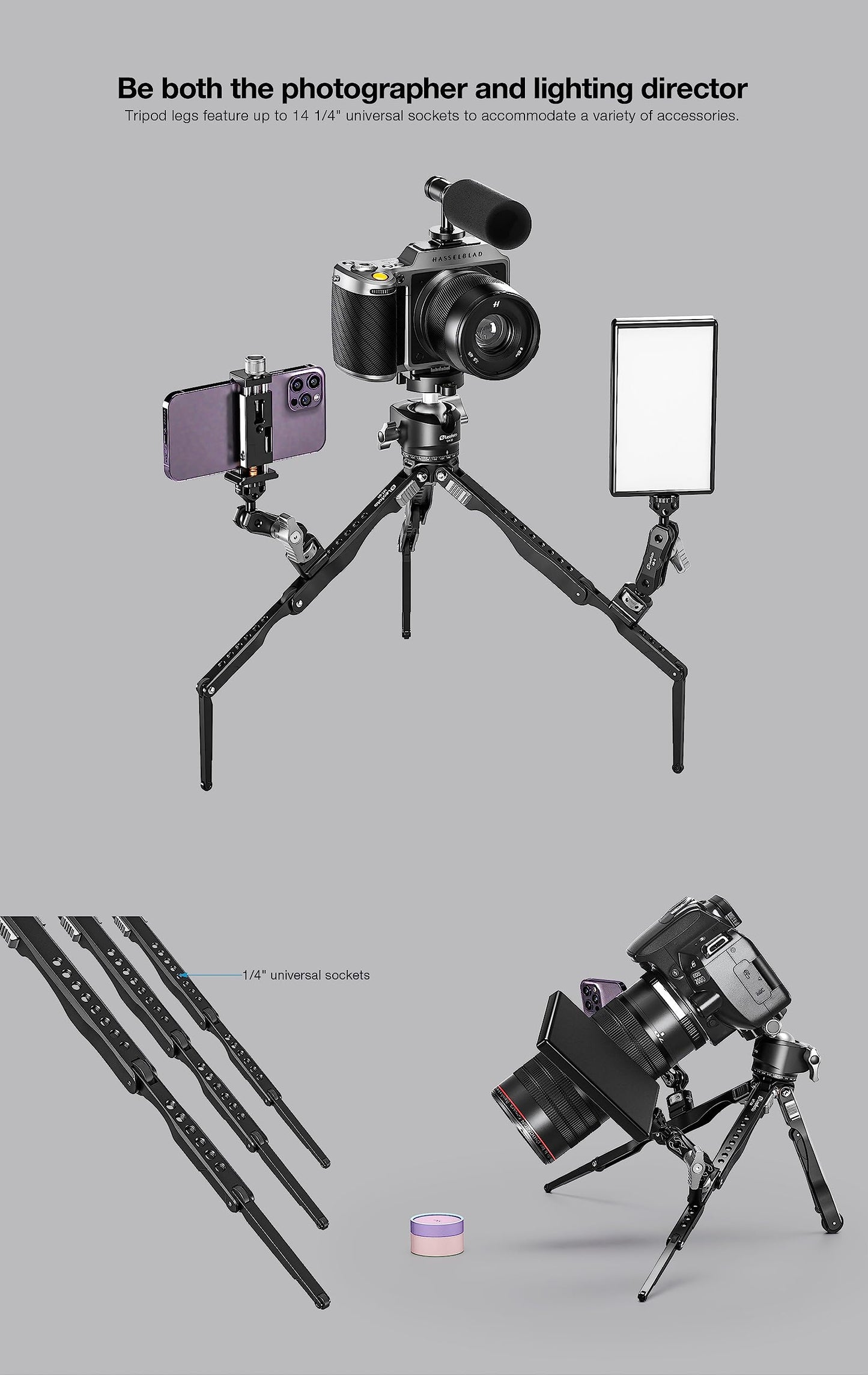 Leofoto MT-04+LH-30 Mini Tripode Plegable de Aluminio Negro con Cabeza de Bola y Bolsa