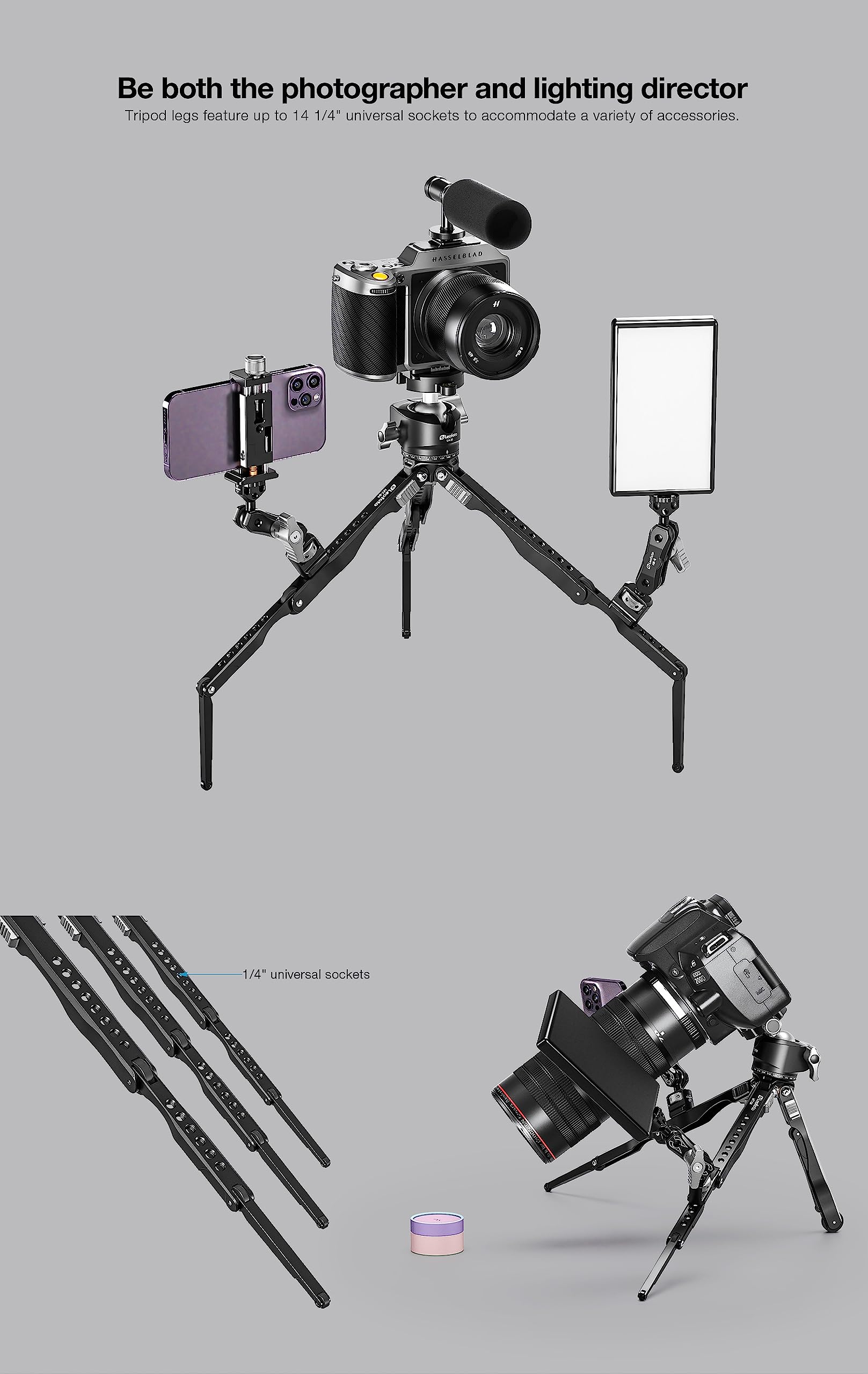 Leofoto MT-04+LH-30 Mini Tripode Plegable de Aluminio Negro con Cabeza de Bola y Bolsa