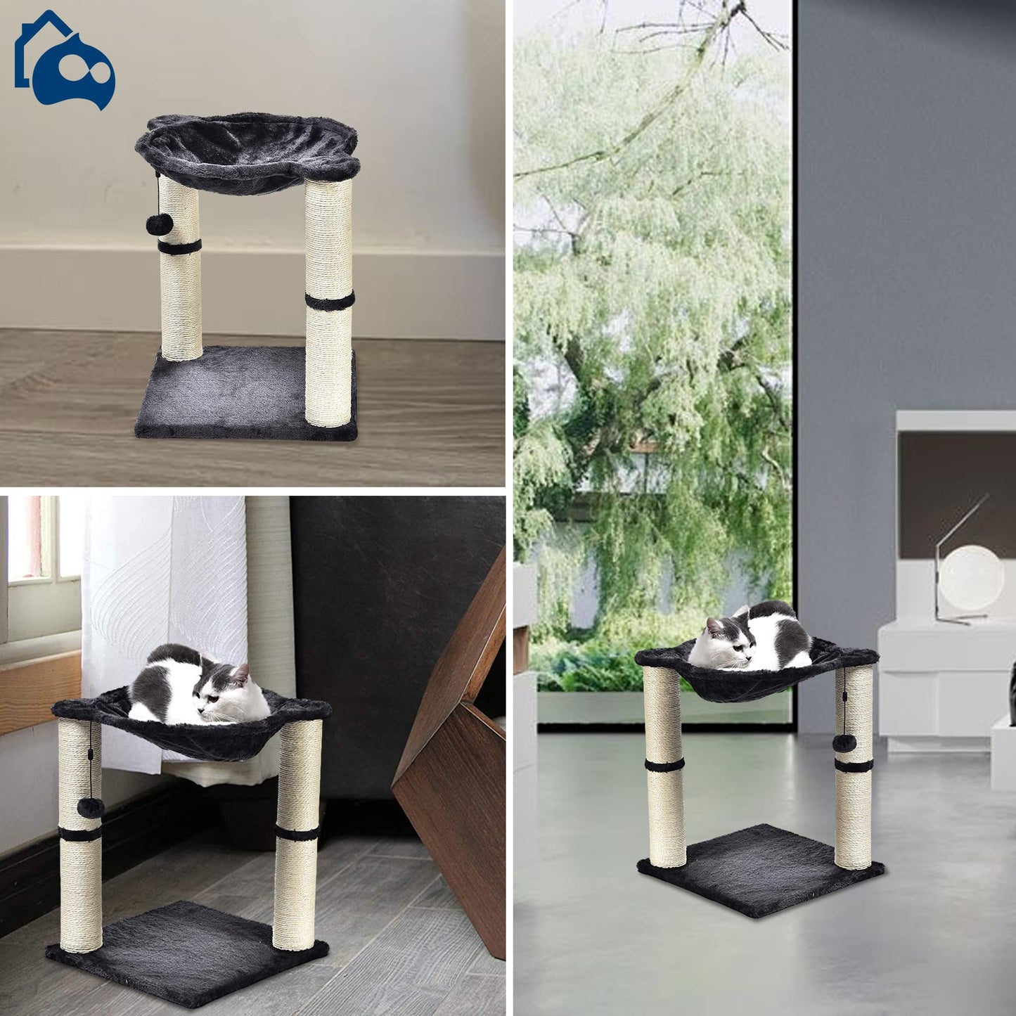 Bluelander Rascador para Gatos, Torre para Gatos de 50 cm de Altura, Arbol para Gatos con Hamaca para Descansar, Superficie Sólida y Afelpada, Juguete Suave Colgante, Cuerda de Sisal Duradera