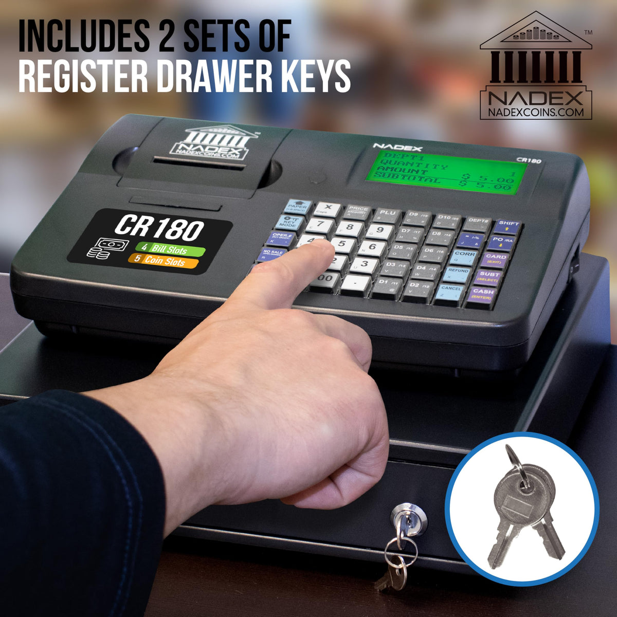 Caja Registradora Electrónica Nadex CR180 Negro con Cajón de Efectivo de Acero y Diseño Compacto