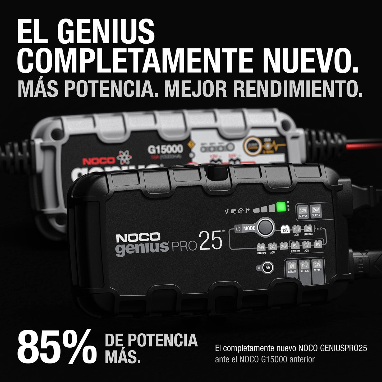 NOCO GENIUSPRO25: Cargador Inteligente 6V/12V/24V 25A – Profesional, mantenedor, desulfatador y Fuente de alimentación con protección contra sobrecarga – para baterías de Plomo y Litio