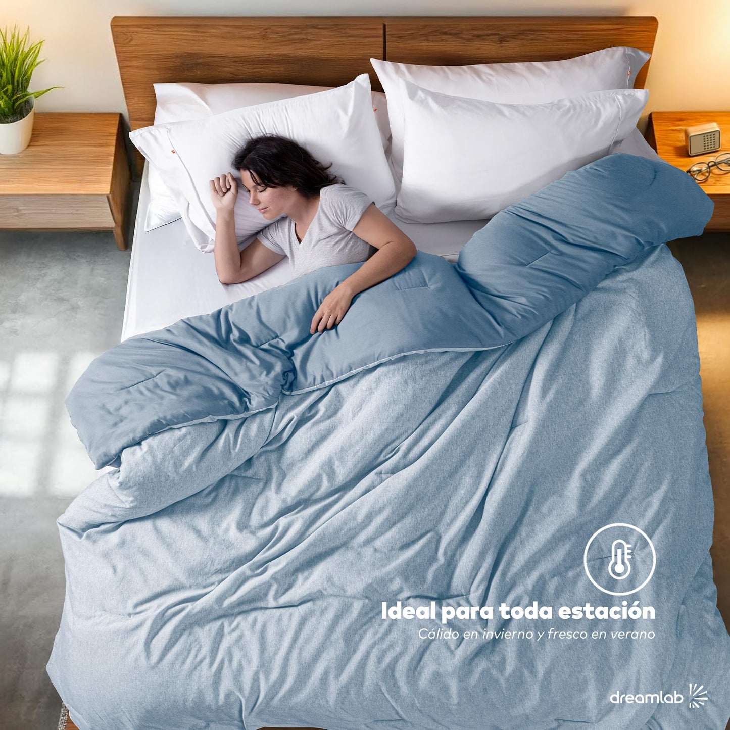 Edredón Dreamlab Azul Mezc. Jaspeado Acolchado Hipoalergénico King Size