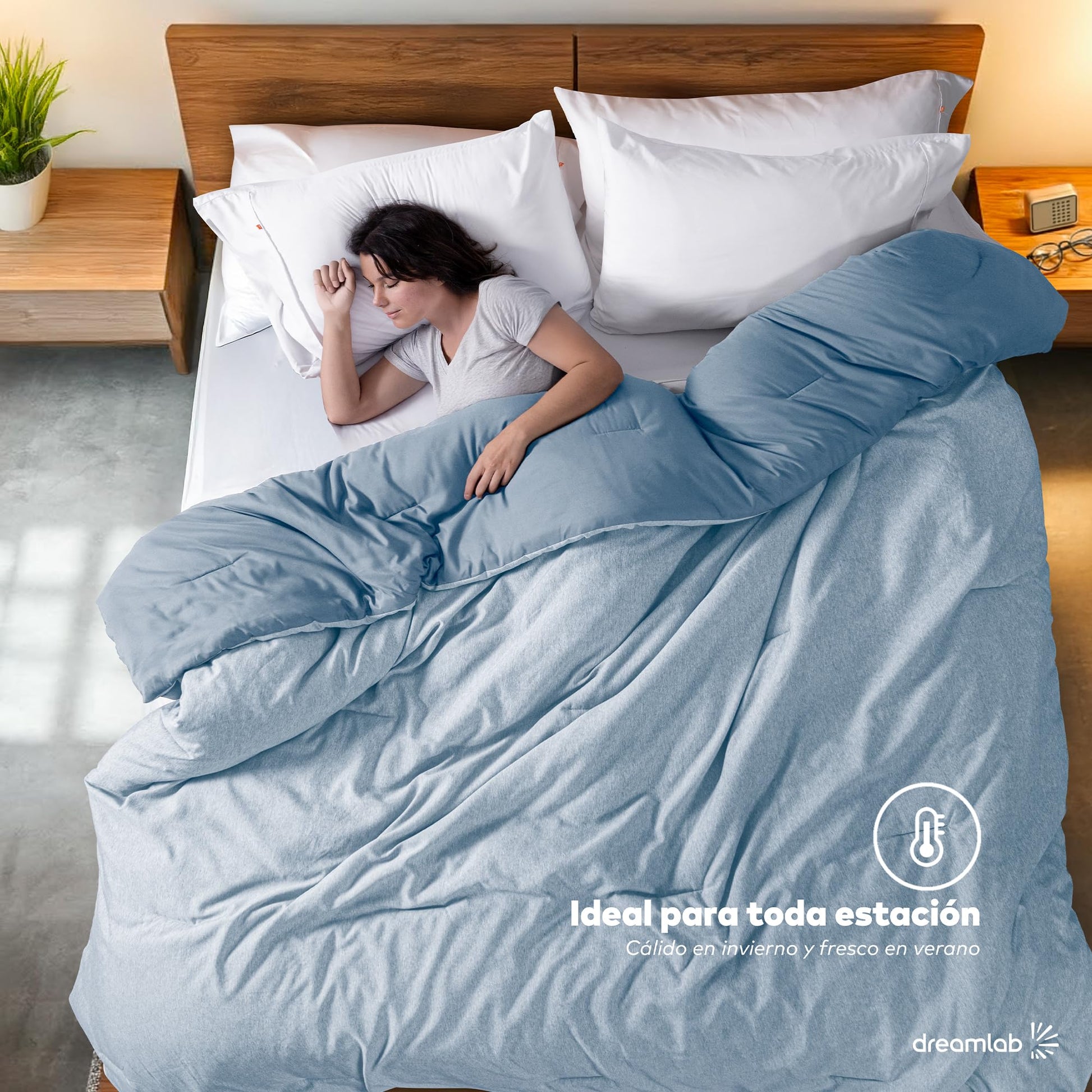 Edredón Dreamlab Azul Mezc. Jaspeado Acolchado Hipoalergénico King Size