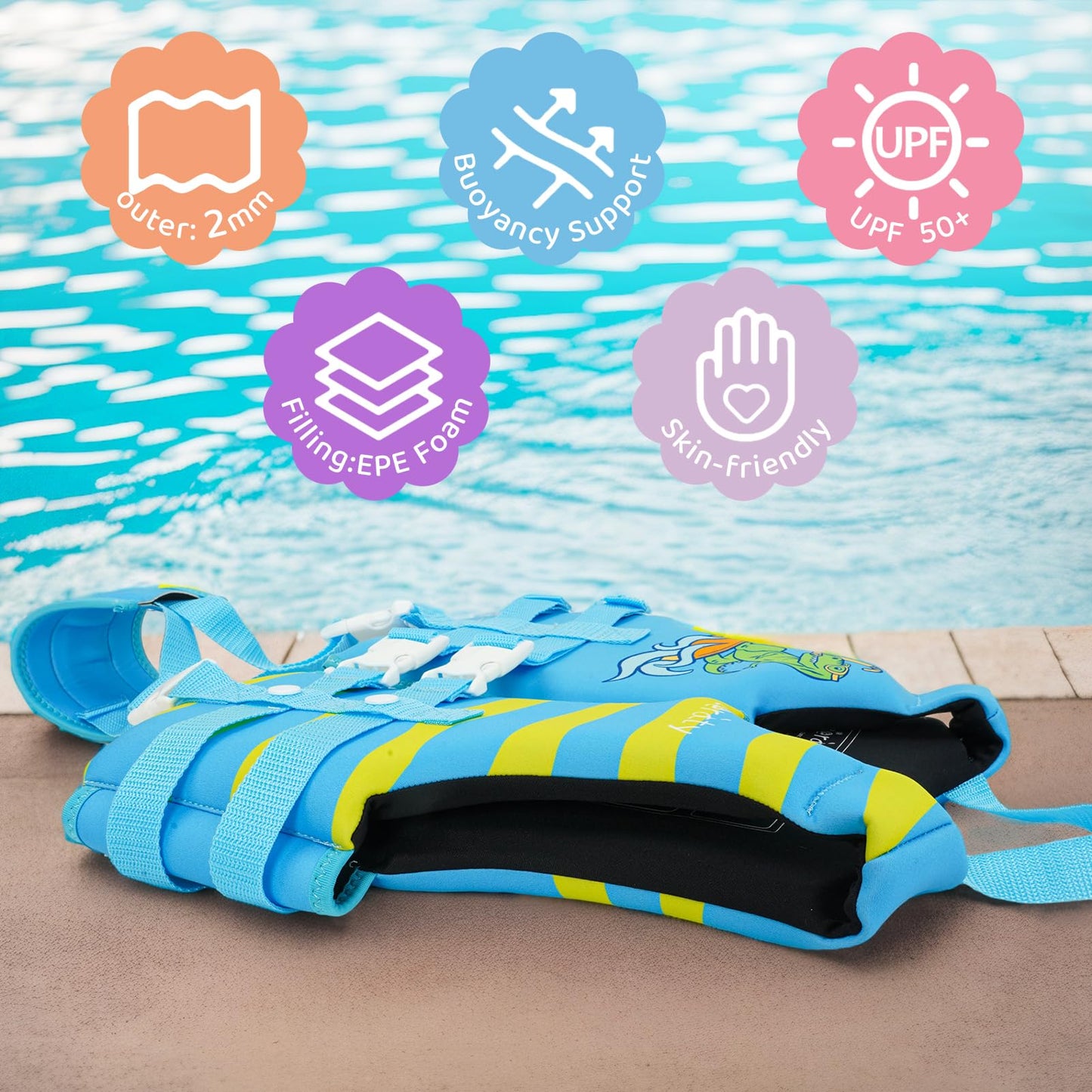 Chaleco de Natación Zeraty Neopreno Azul con Correas Ajustables para Niños y Niñas