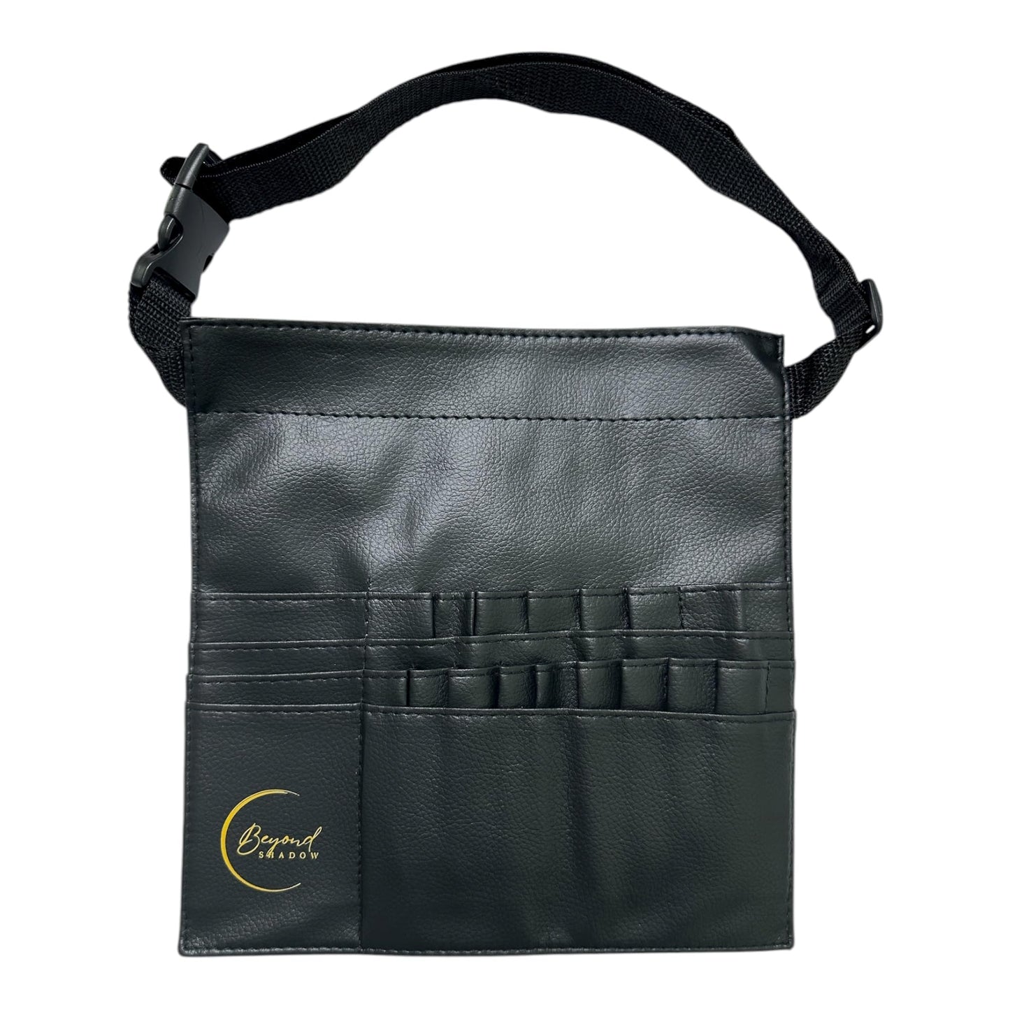 Beyond Shadow Brand - Bolsa para brochas de maquillaje de piel sintética negra | Capacidad para hasta 40 pinceles y lápices | Organizador profesional con correa ajustable para artistas de maquillaje