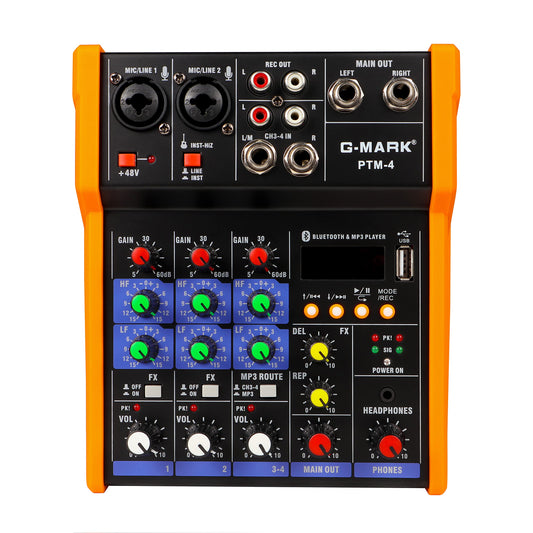 G-MARK Mezcladora de Audio de 4 Canales DJ Mezclador de Audio Digital Interfaz Bluetooth USB Karaoke Consola De Sonido para PC KTV Escenario Grabación, Placa de Sonido Portátil Consola de Mezcla