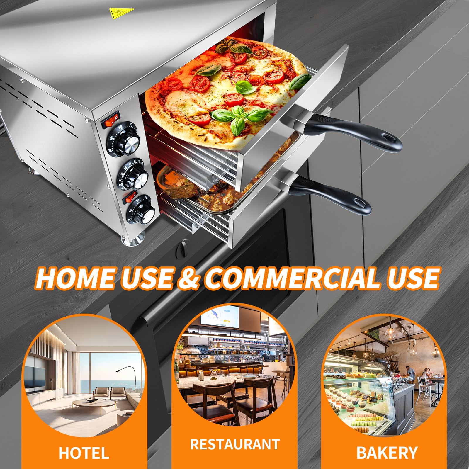 Generic YOOKTEN - Horno eléctrico de pizza para encimera de interior y comercial, máquina para hacer pizzas, horno de pizza de acero inoxidable de 2 niveles, 1100 W