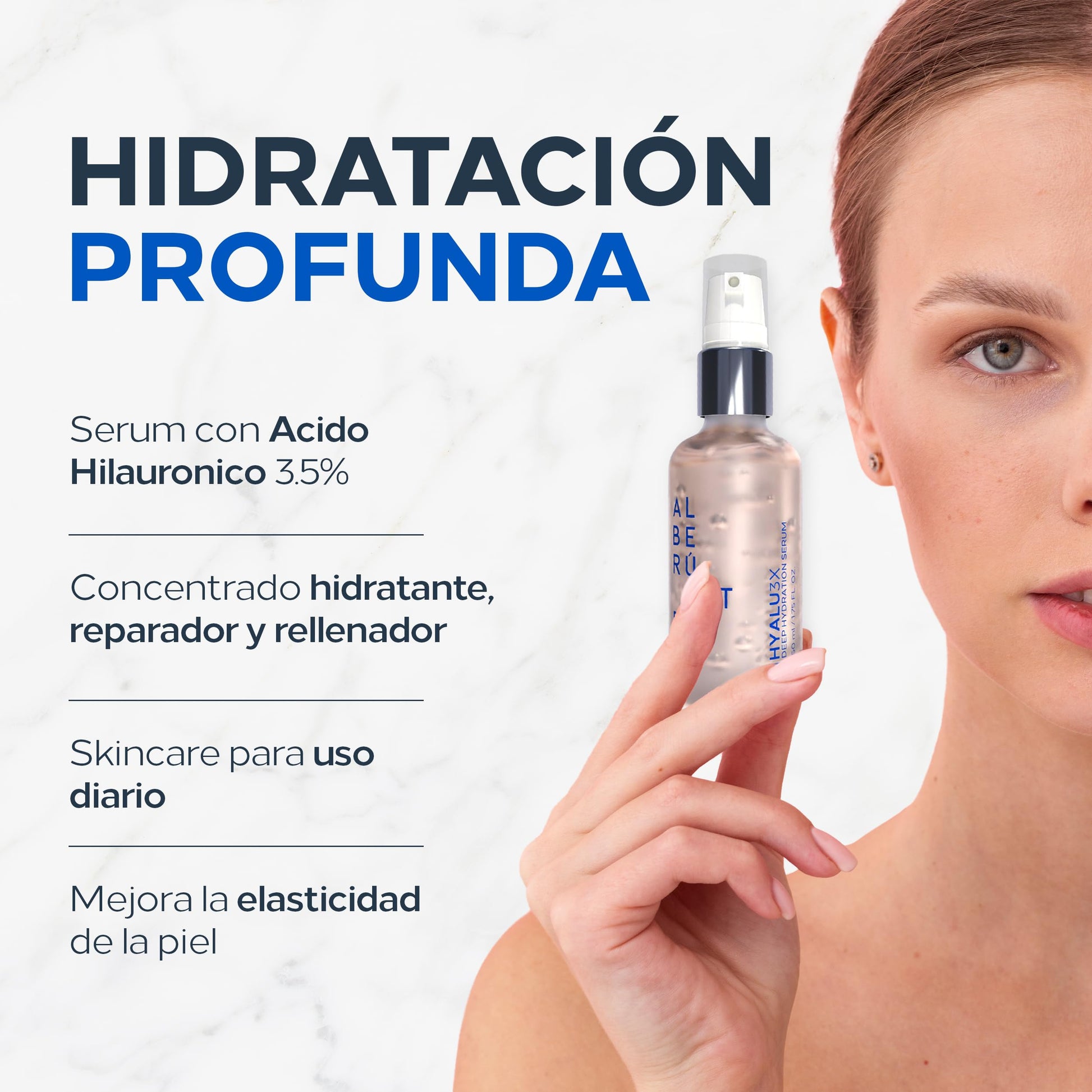 Serum con Acido Hilauronico 3.5% HYALU3X | Gel Hidratante | Envase de Vidrio | Aroma Neutro | Skincare Para Todo Tipo de Piel | Ayuda a Hidratar y Mejorar la Elasticidad | ALBERU ET FILS