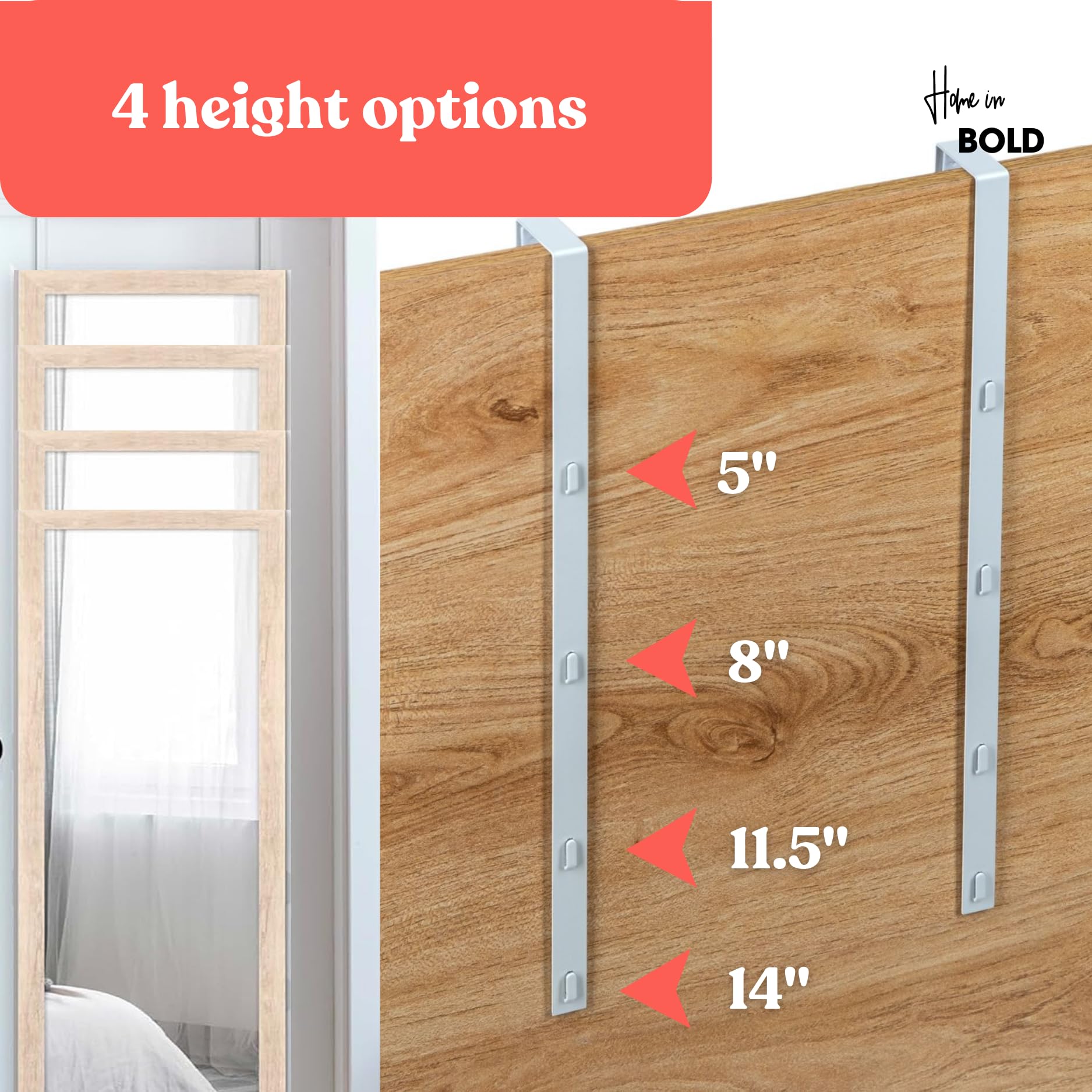 Juego de Colgador de Espejo Ajustable con Acolchado Protector de 14.5 Pulgadas para Puerta