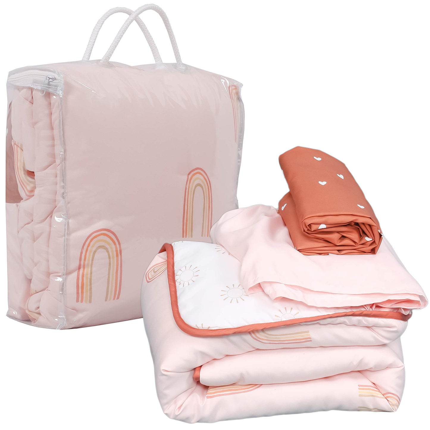 La Premura - Juego de ropa de cama para cuna de bebé, diseño bohemio y arcoíris, 3 piezas, tamaño estándar, color café y natural