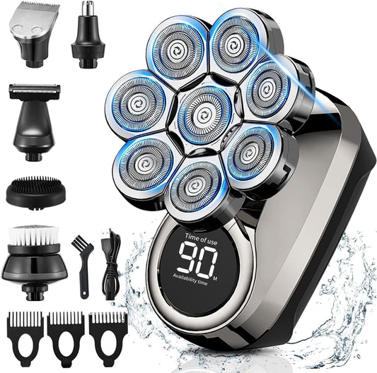 Afeitadoras de cabeza para hombres, 8D mejoradas 6 en 1 para hombres calvos, impermeable, para afeitadora eléctrica húmeda/seca, kit de aseo para barba para hombres