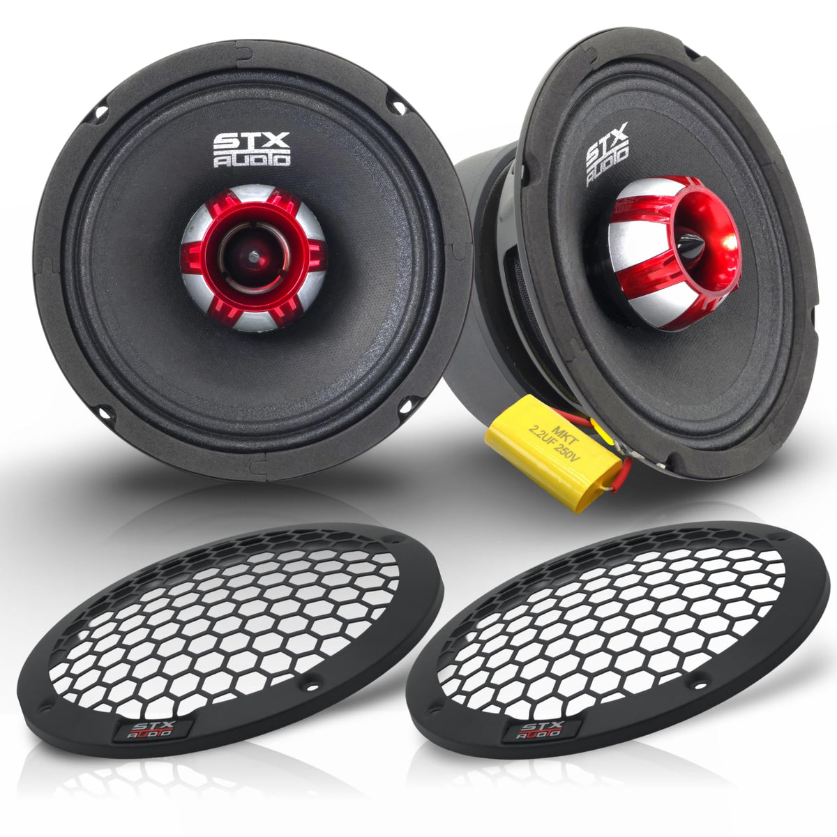 Altavoz de Rango Medio STX Audio Negro con Cono de Papel de 6.5 Pulgadas para Coche