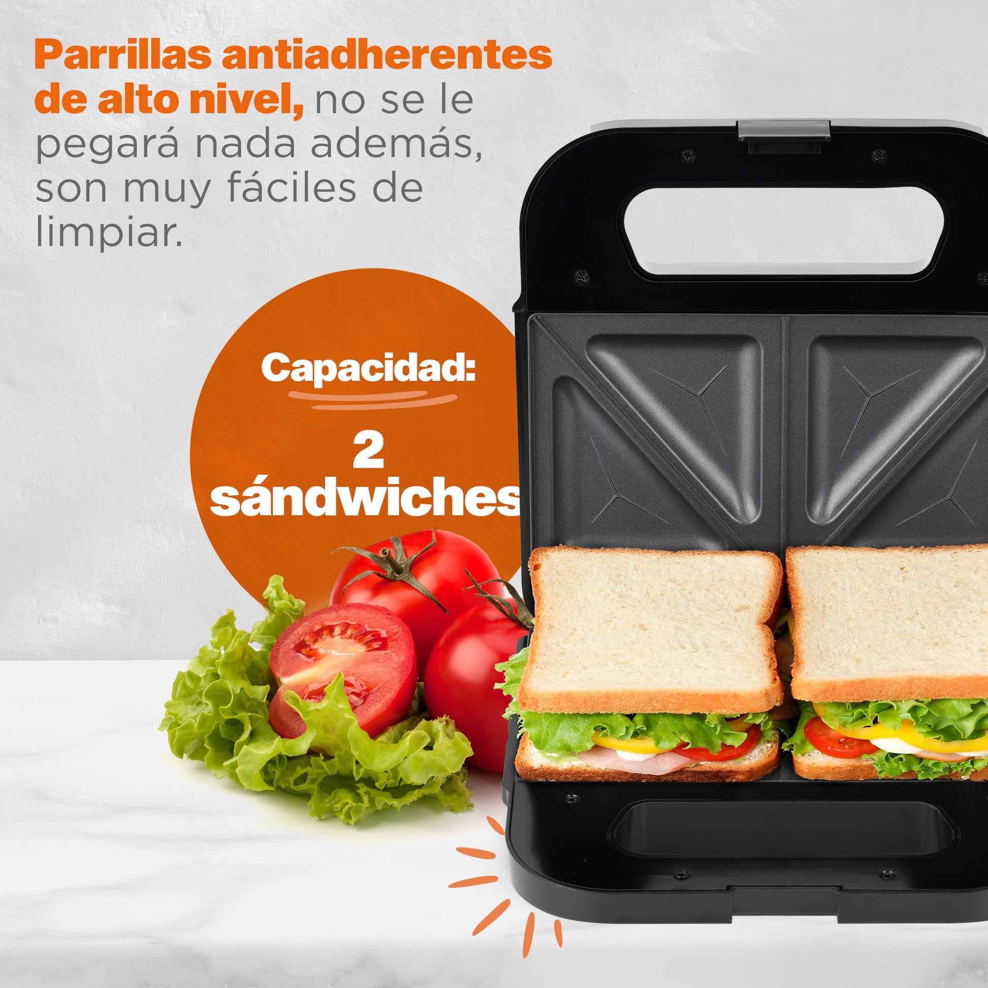 Sandwichera Masterchef Gris Acero Inoxidable con Control de Temperatura Automático y Parrilla Antiadherente