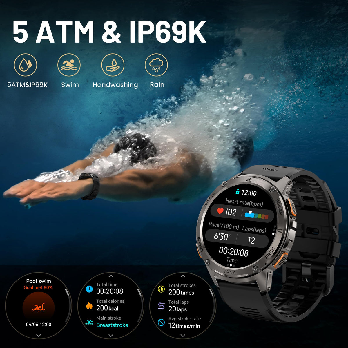 Reloj Inteligente KOSPET Negro AMOLED para Hombre con Llamadas Bluetooth y Monitor de Salud
